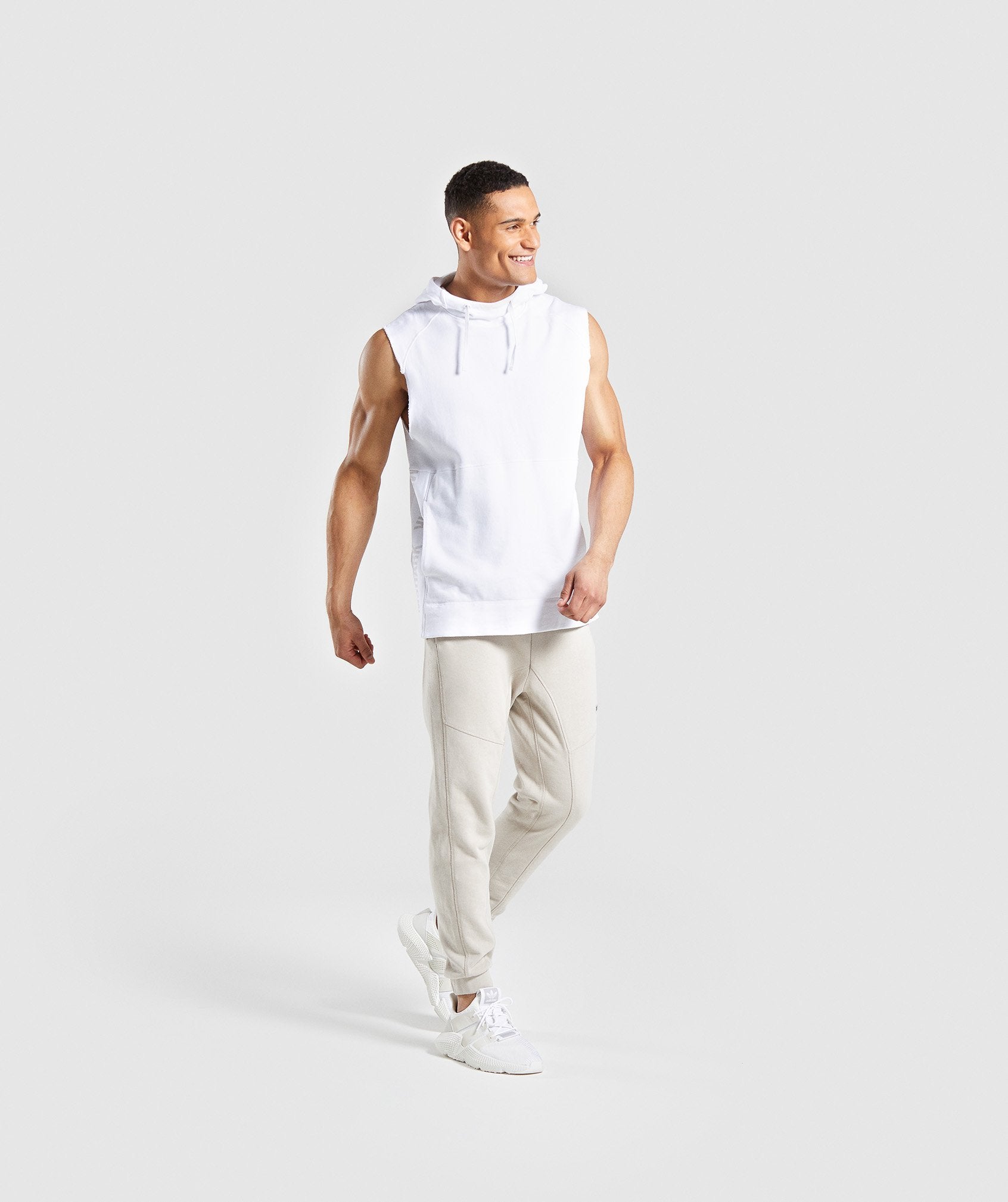 Laundered Sleeveless Hoodie in White - view 3