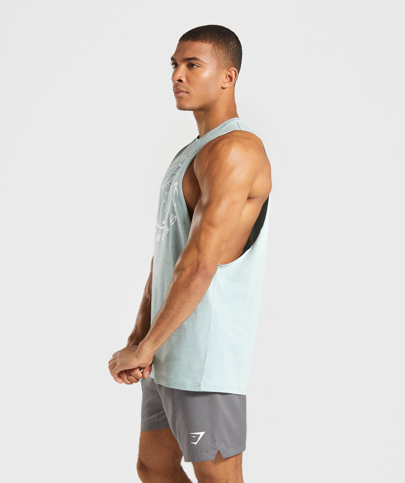 Legacy Drop Armhole Tank in Light Blue/White