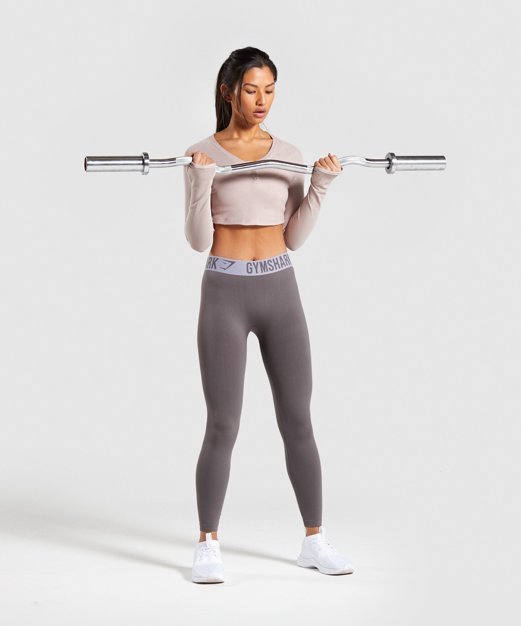 Legacy Fitness Long Sleeve Crop Top in Taupe