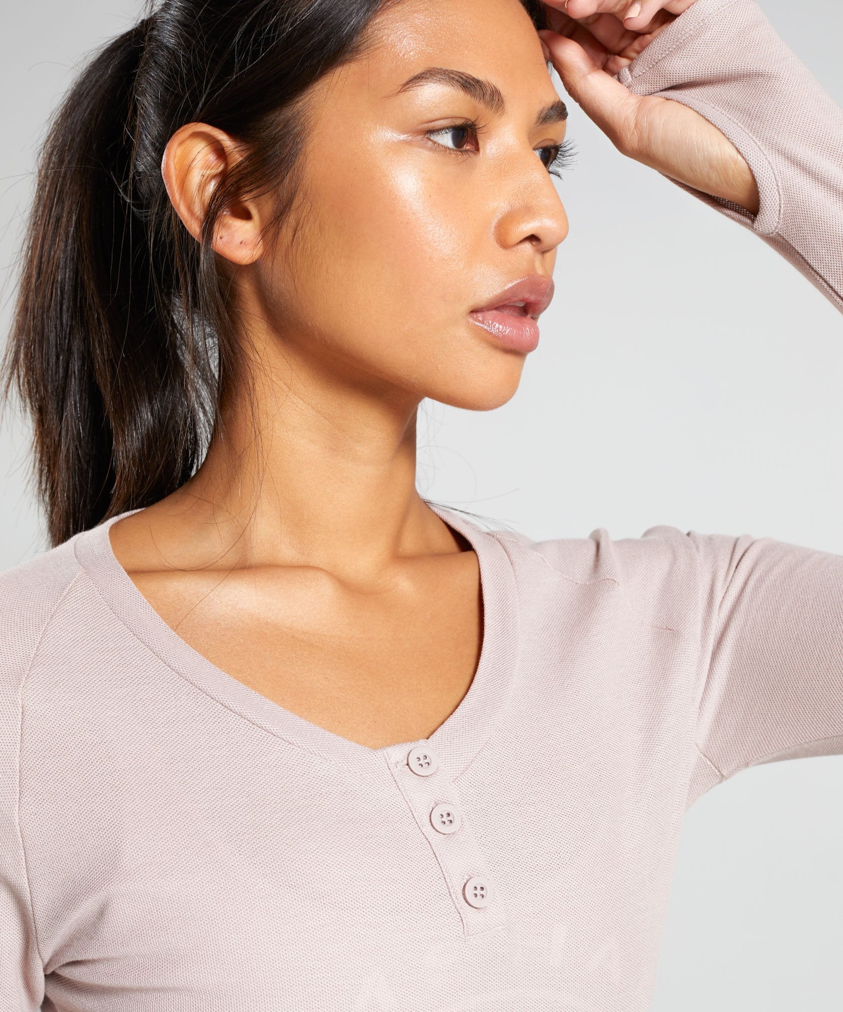 Legacy Fitness Long Sleeve Crop Top in Taupe
