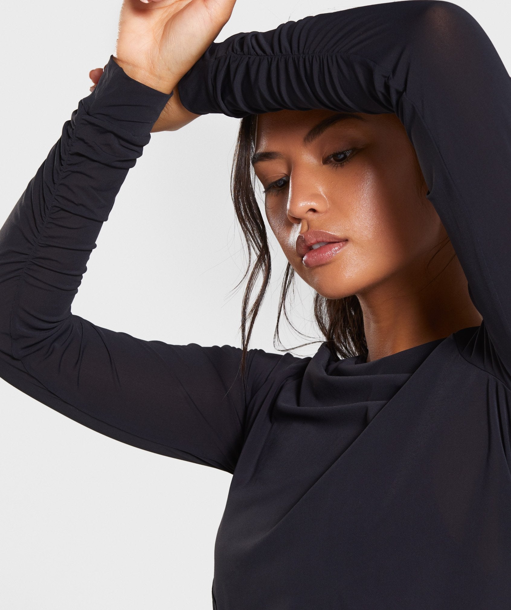 Mesh Layer Long Sleeve Top in Black - view 5
