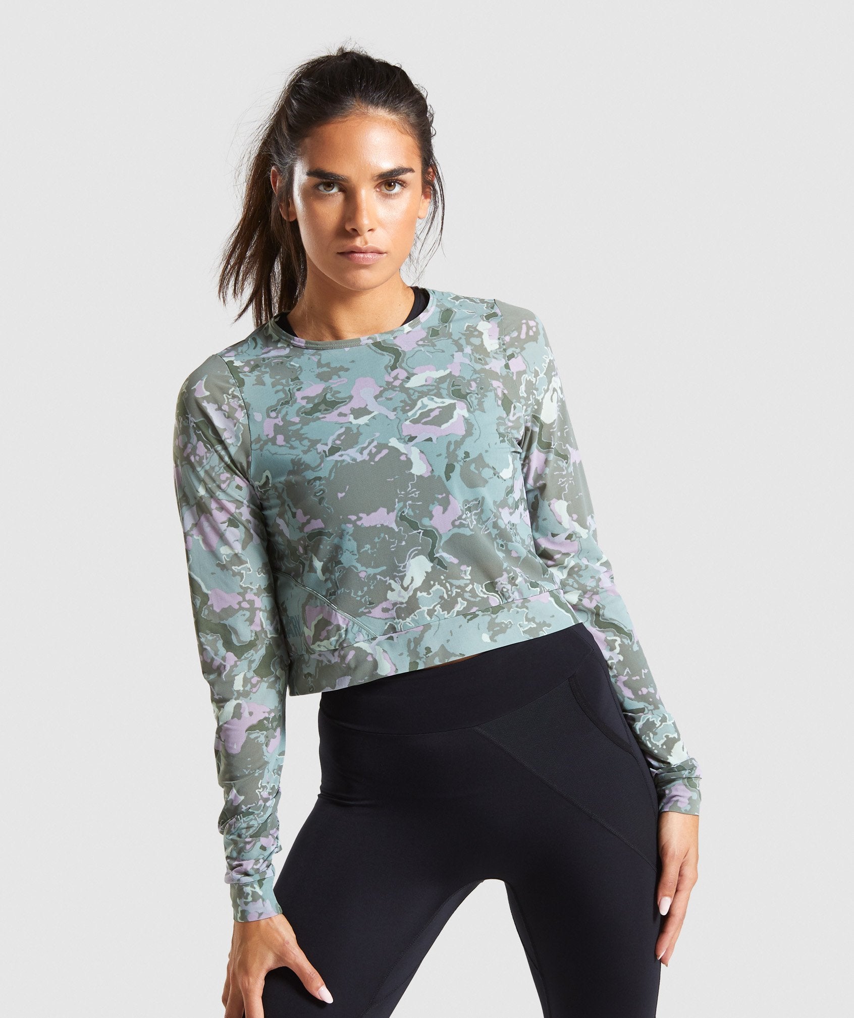 Mesh Layer Long Sleeve Top in Light Green - view 1