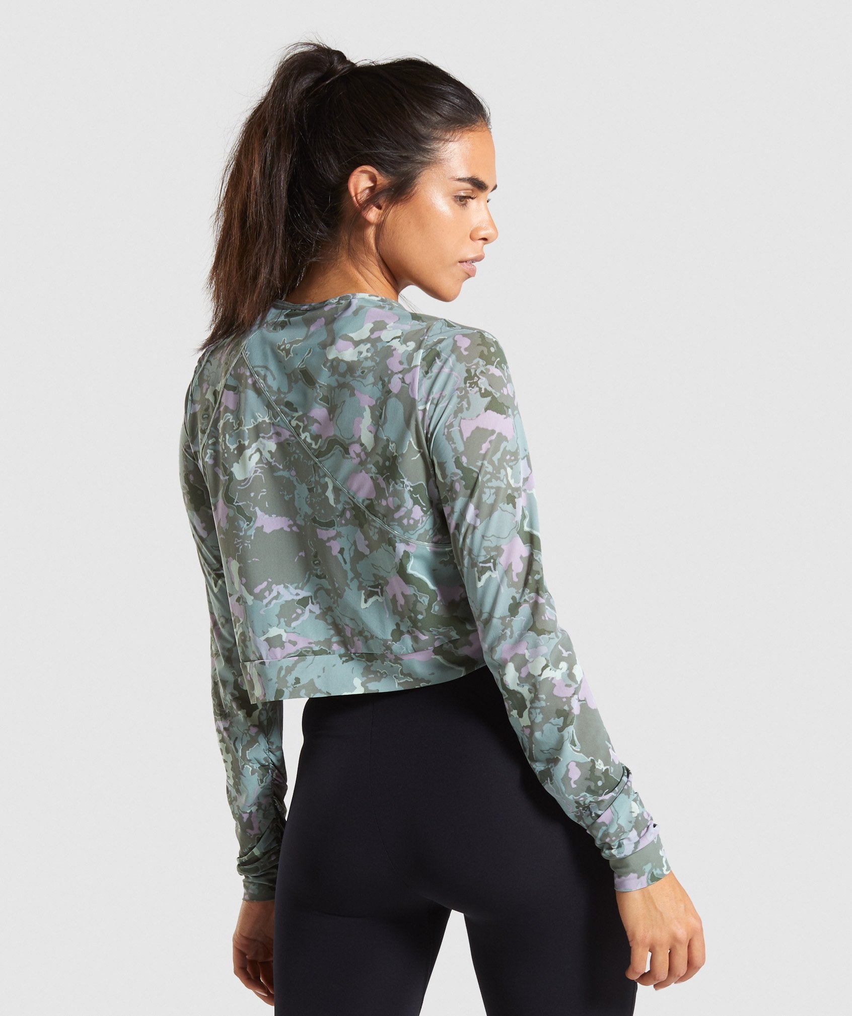 Mesh Layer Long Sleeve Top in Light Green - view 2