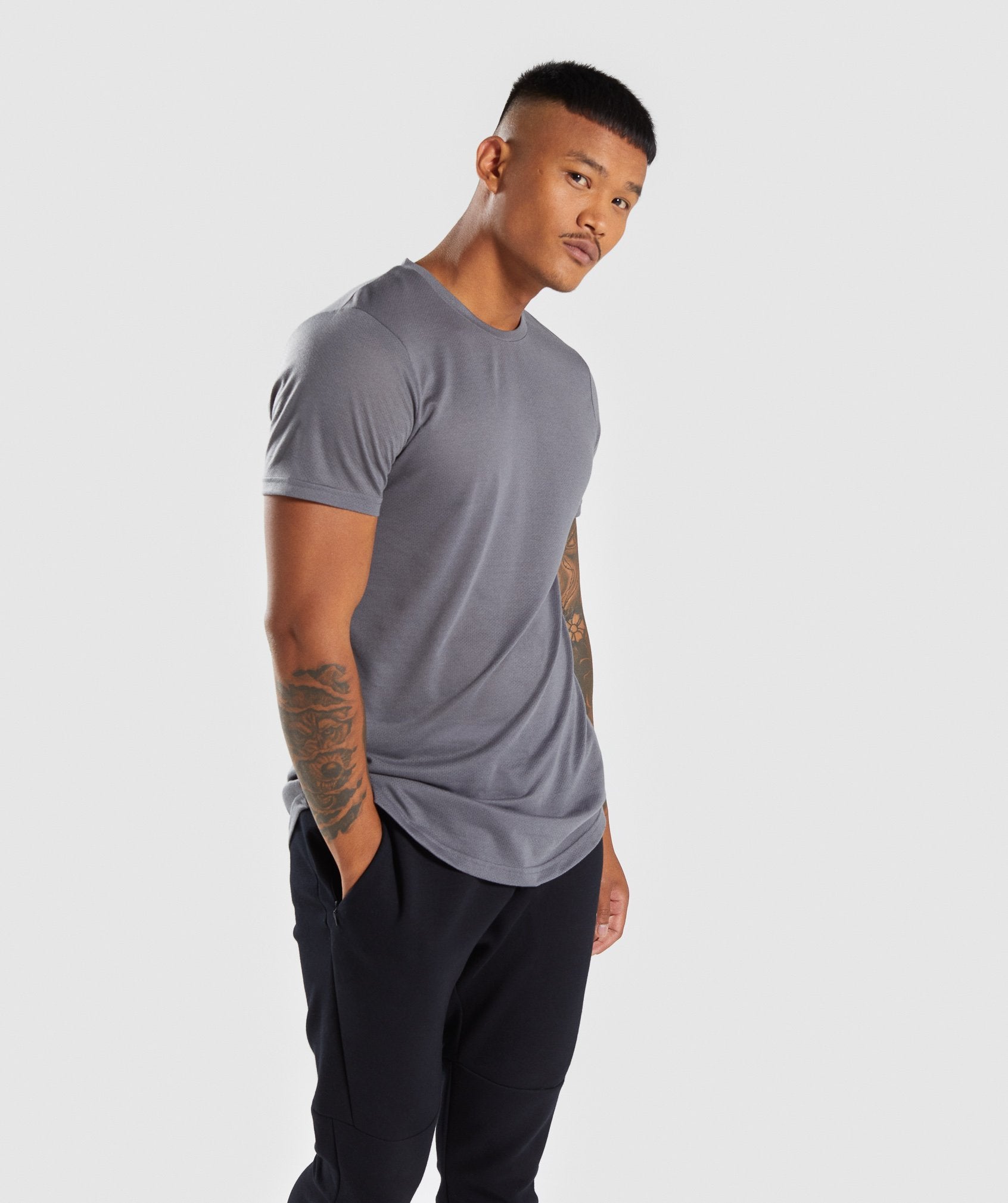 Perforated Longline T-Shirt in Smokey Grey - view 1