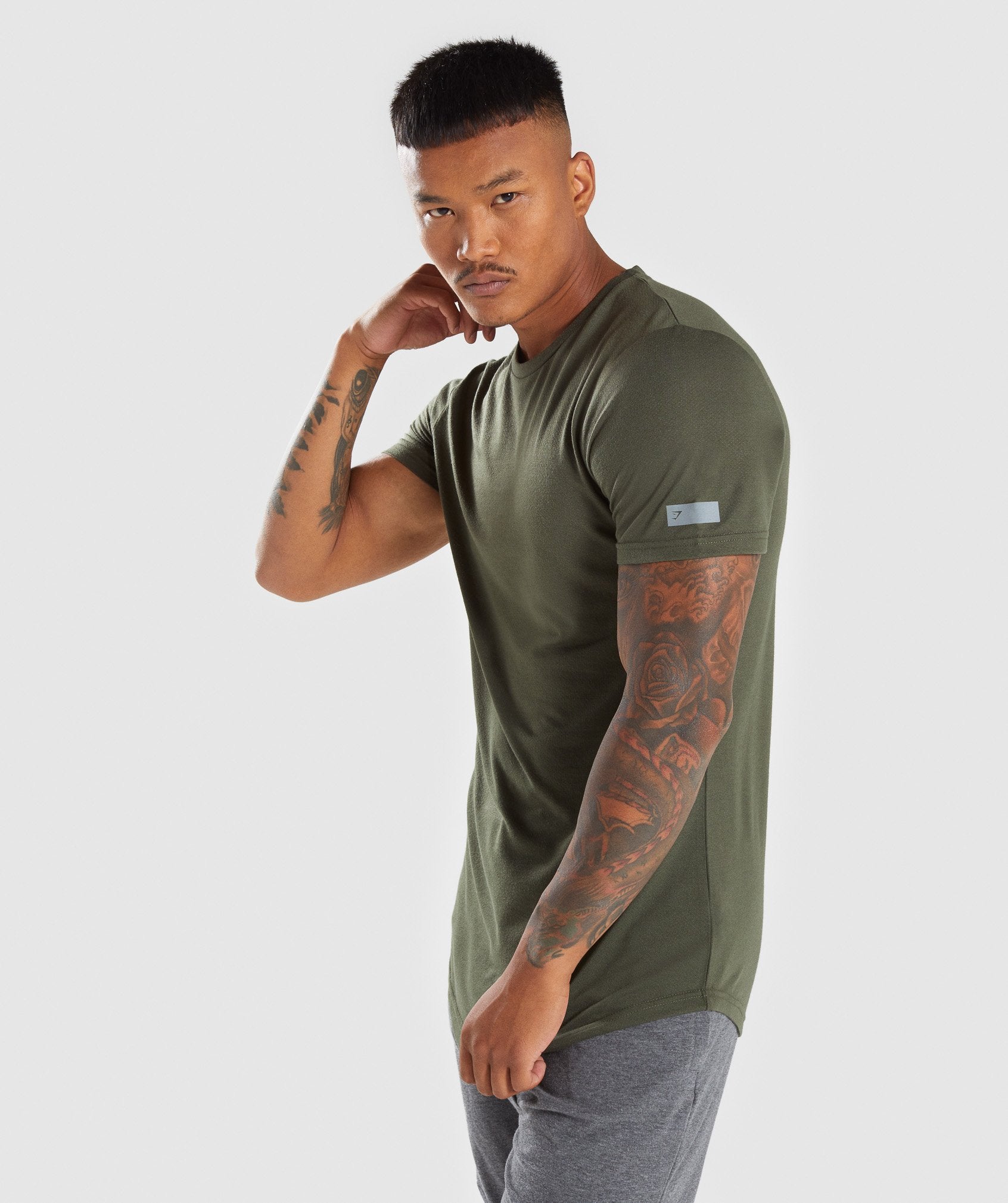 Perforated Longline T-Shirt in Woodland Green - view 1