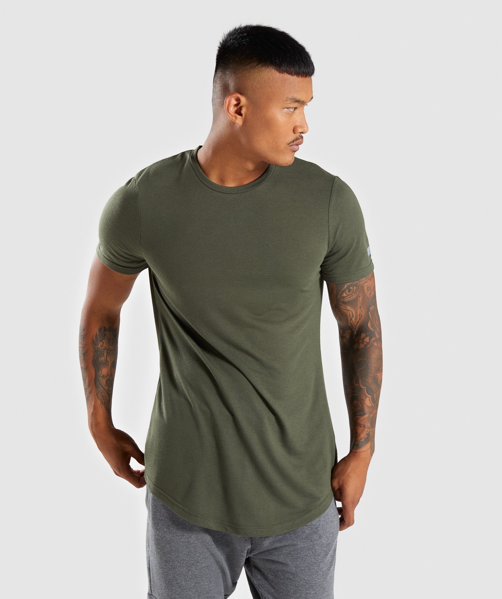 Perforated Longline T-Shirt in Woodland Green - view 3