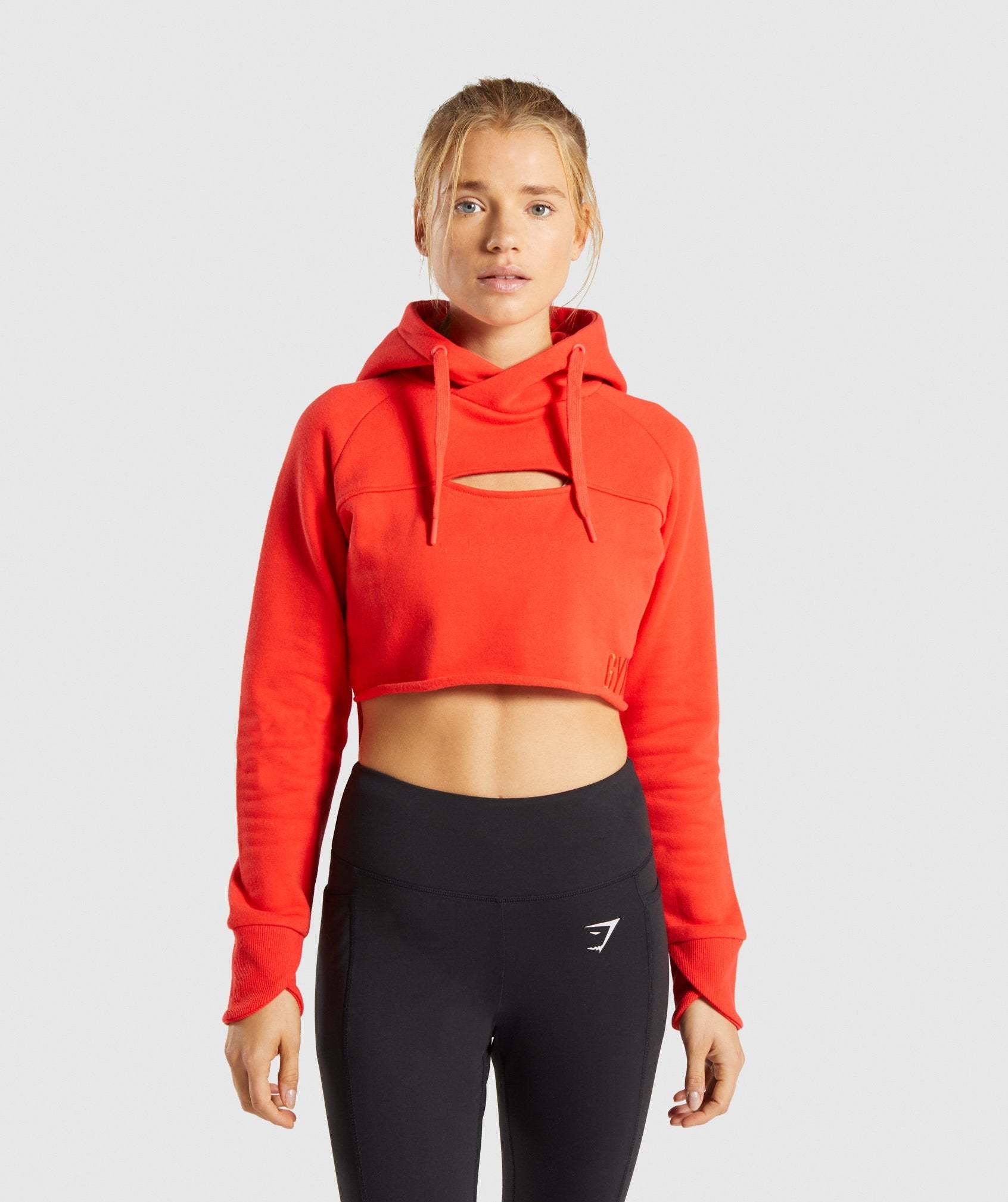 Primary Cropped Raw Edge Hoodie in Pop Red - view 1