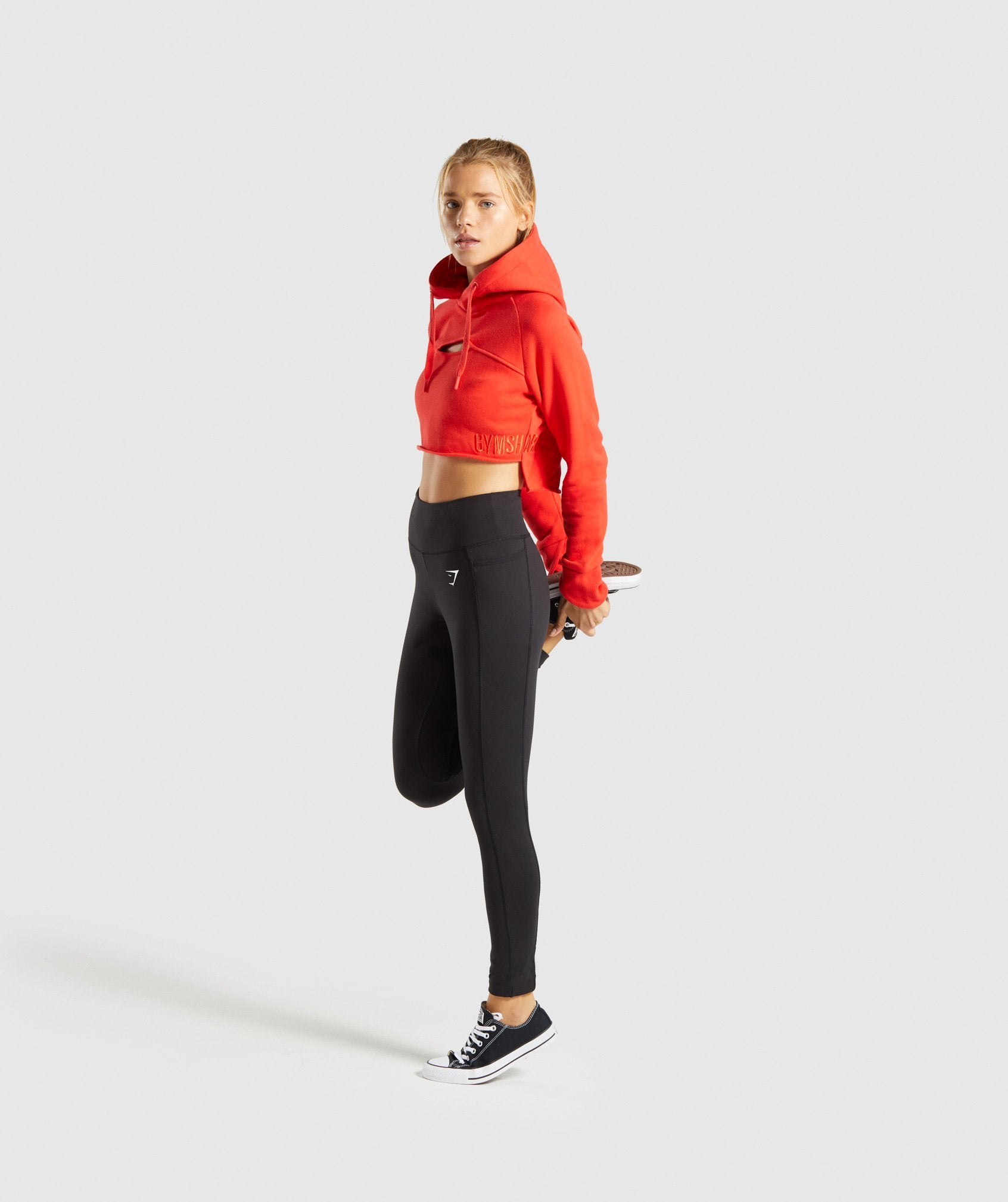 Primary Cropped Raw Edge Hoodie in Pop Red - view 3