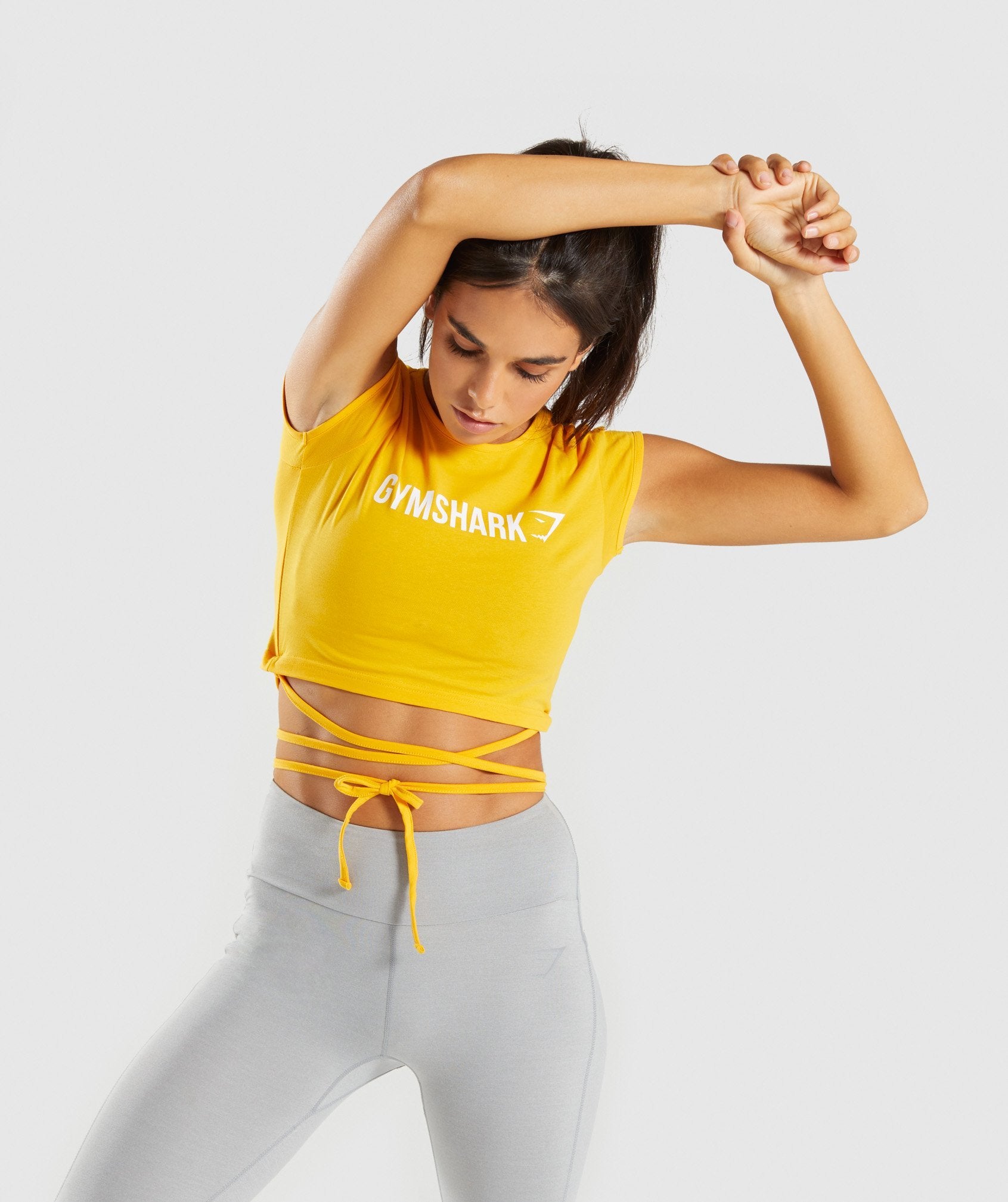 Ribbon Capped Sleeve Crop Top in Citrus Yellow - view 1