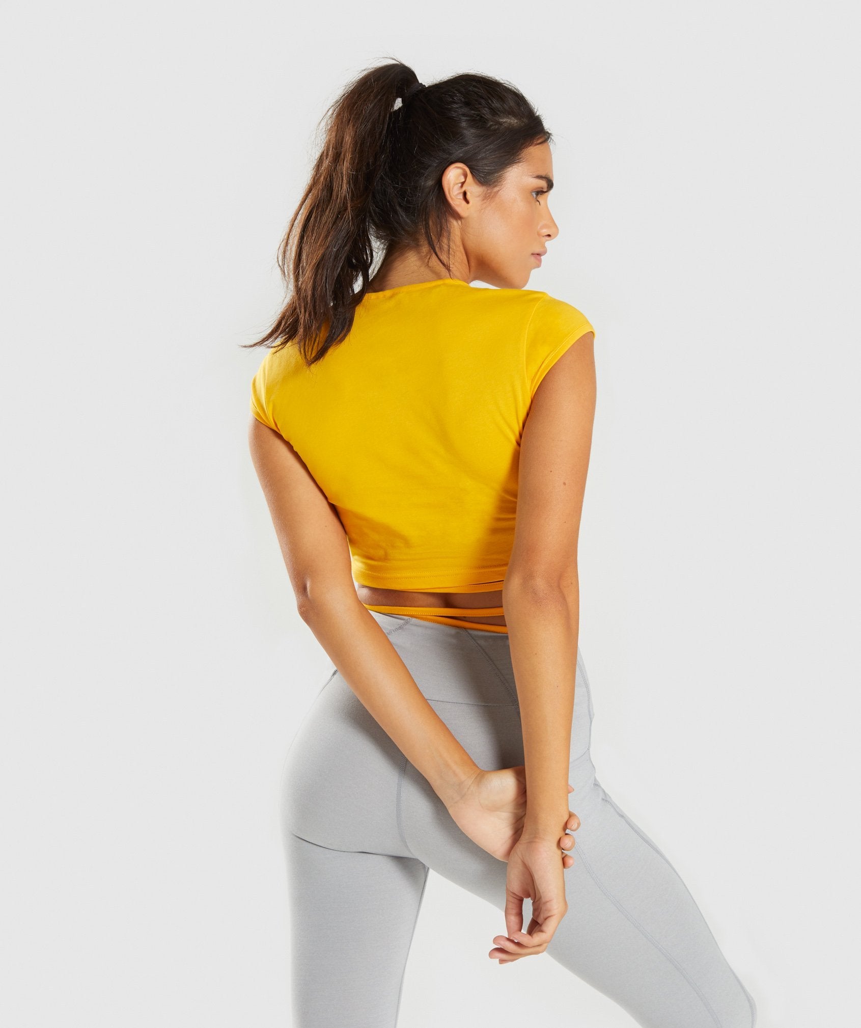 Ribbon Capped Sleeve Crop Top in Citrus Yellow - view 2