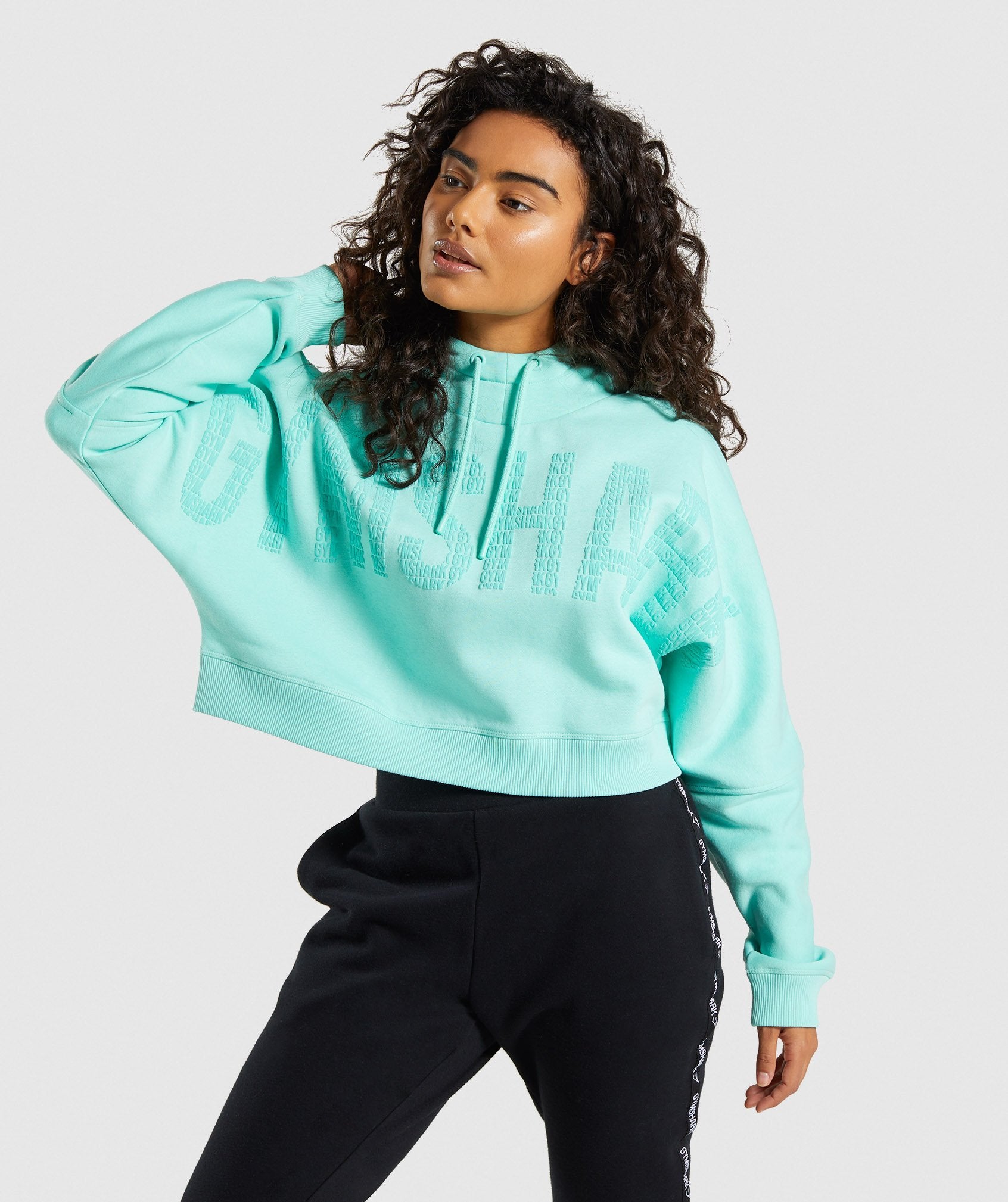 Repeat Print Crop Pullover in Washed Turquoise - view 1