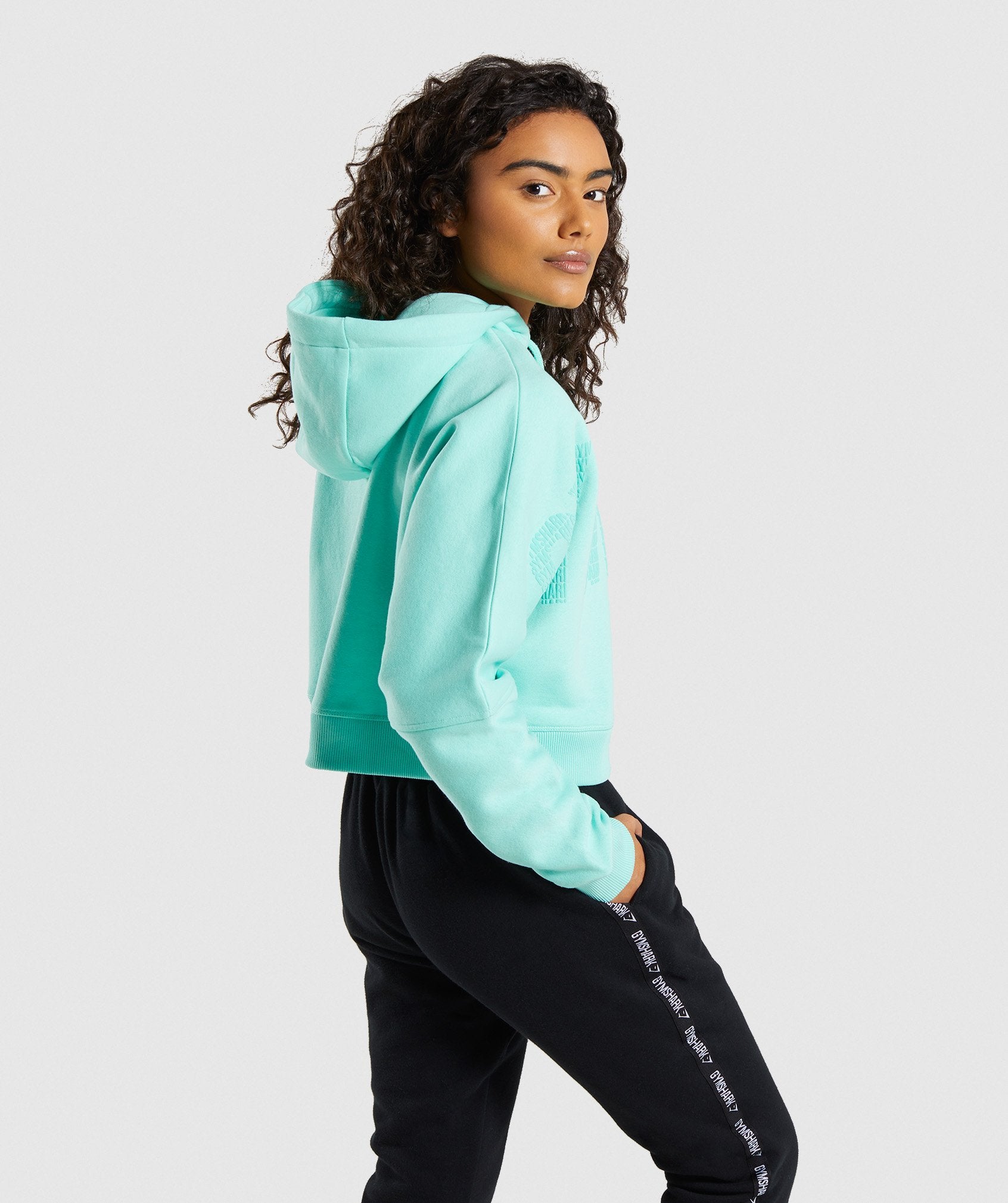 Repeat Print Crop Pullover in Washed Turquoise - view 2