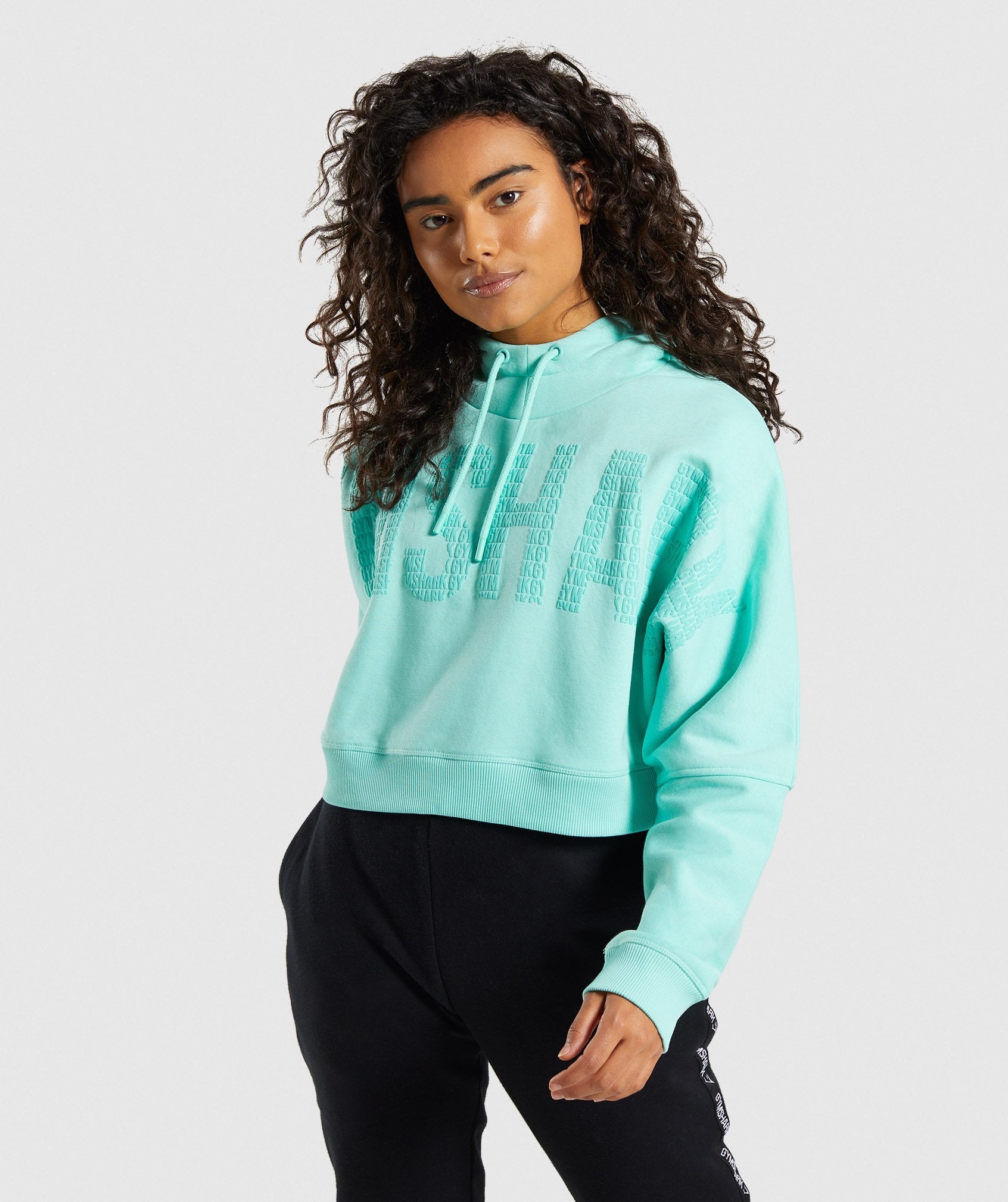 Repeat Print Crop Pullover in Washed Turquoise - view 3