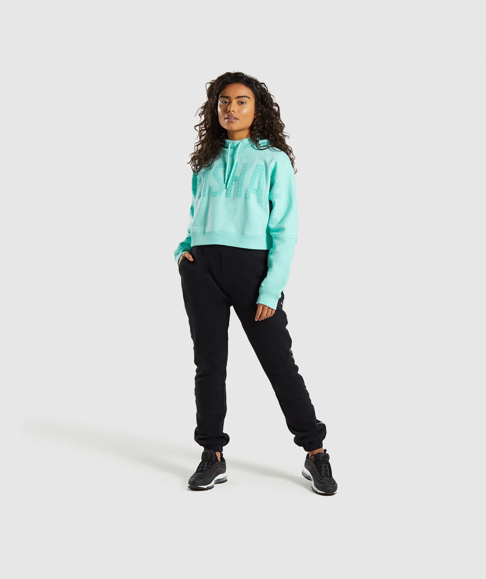 Repeat Print Crop Pullover in Washed Turquoise - view 4