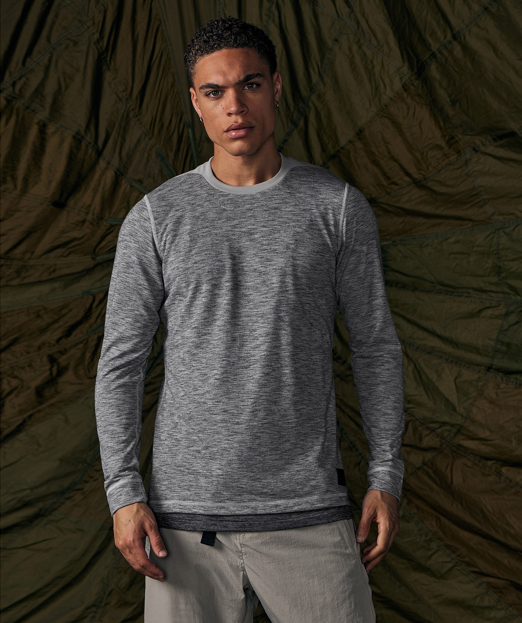 Retake Long Sleeve T-Shirt in Light Grey/Graphite Grey Marl - view 1