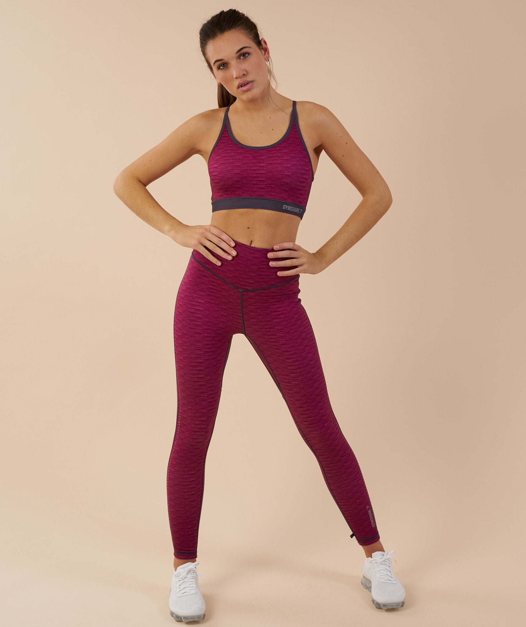 Reversible Contrast Sports Bra in Charcoal Marl/Beet - view 1