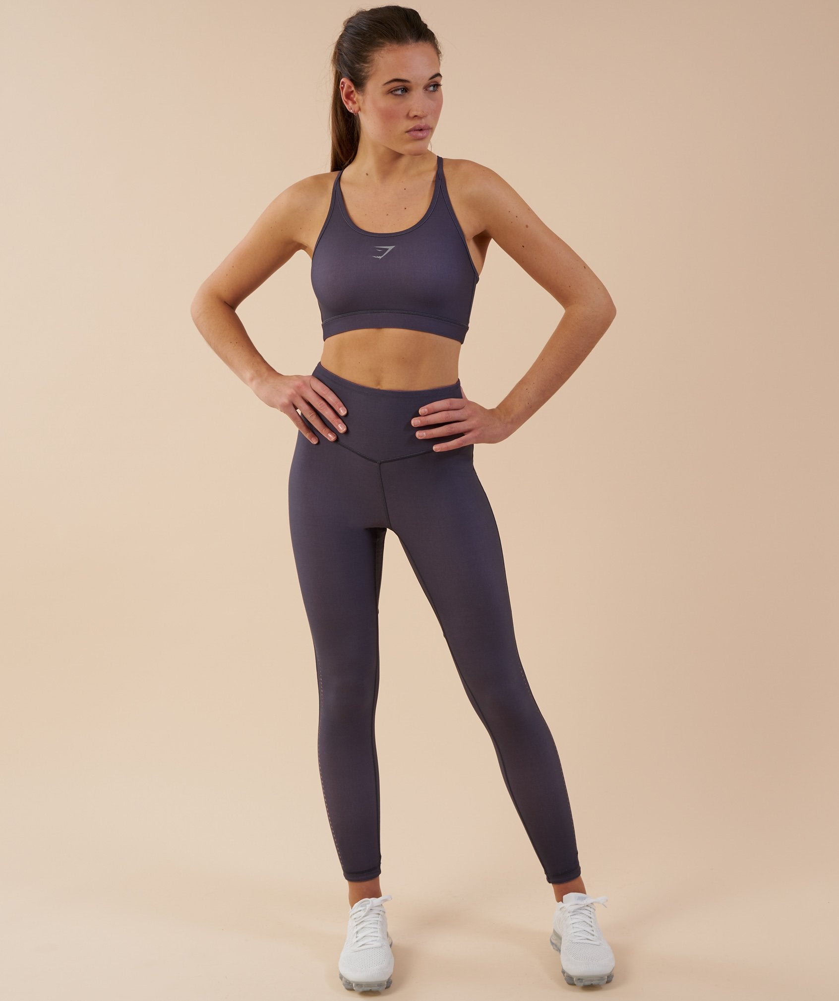 Reversible Contrast Sports Bra in Charcoal Marl/Beet - view 2