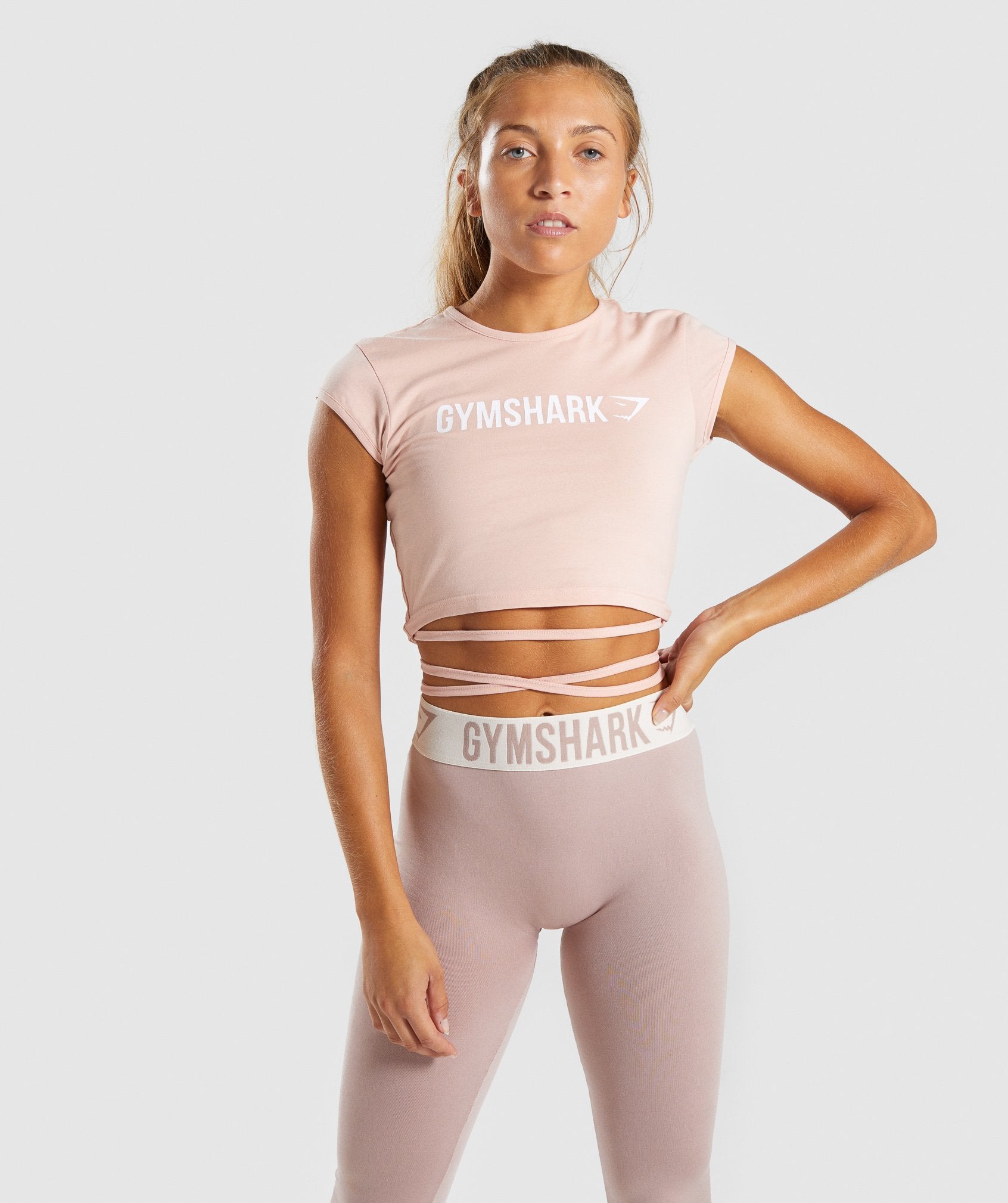 Ribbon Capped Sleeve Crop Top in Blush Nude - view 1