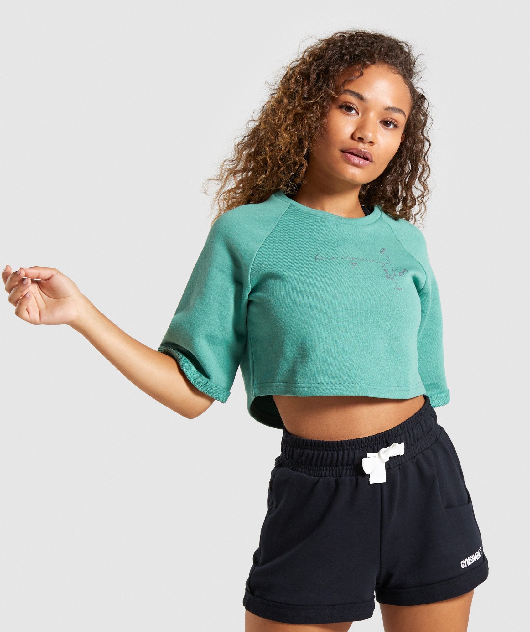 Roots Boxy Cropped Sweater in Green - view 1