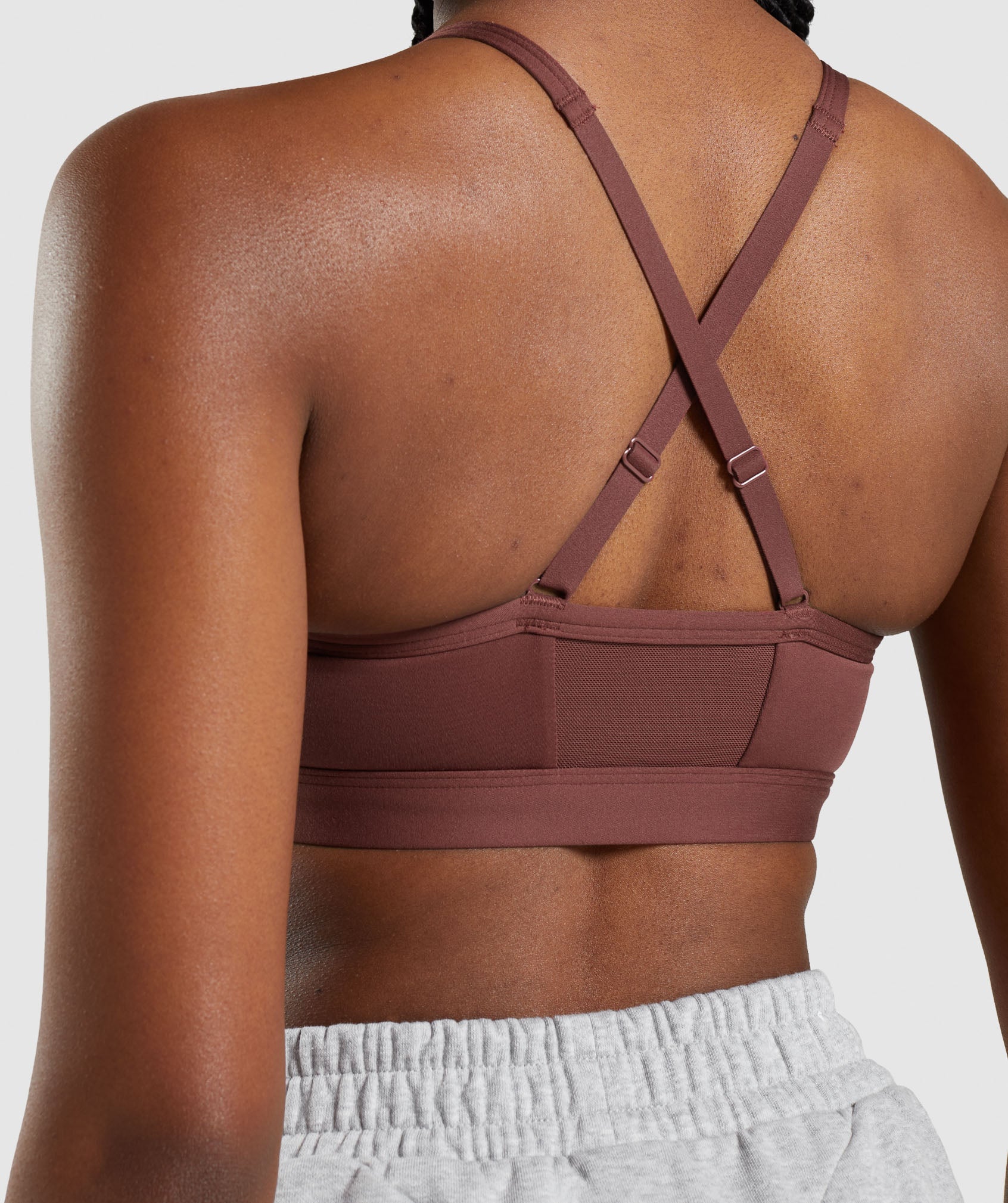 Ruched Sports Bra in Cherry Brown