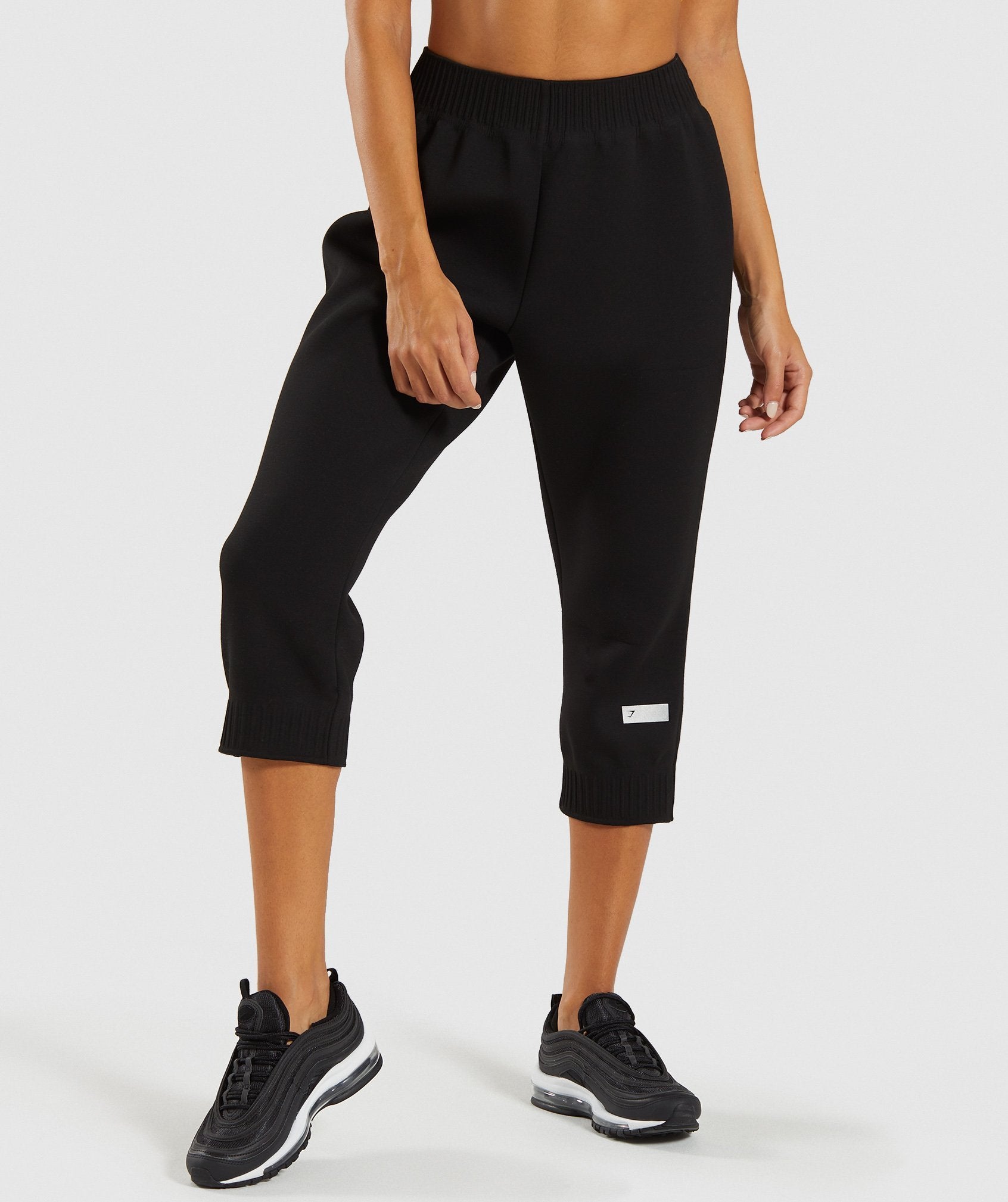 Ruched Cropped Joggers in Black - view 1