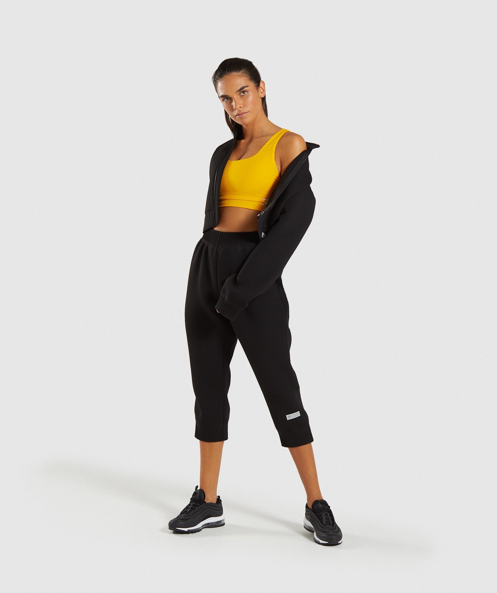 Ruched Cropped Joggers in Black - view 4