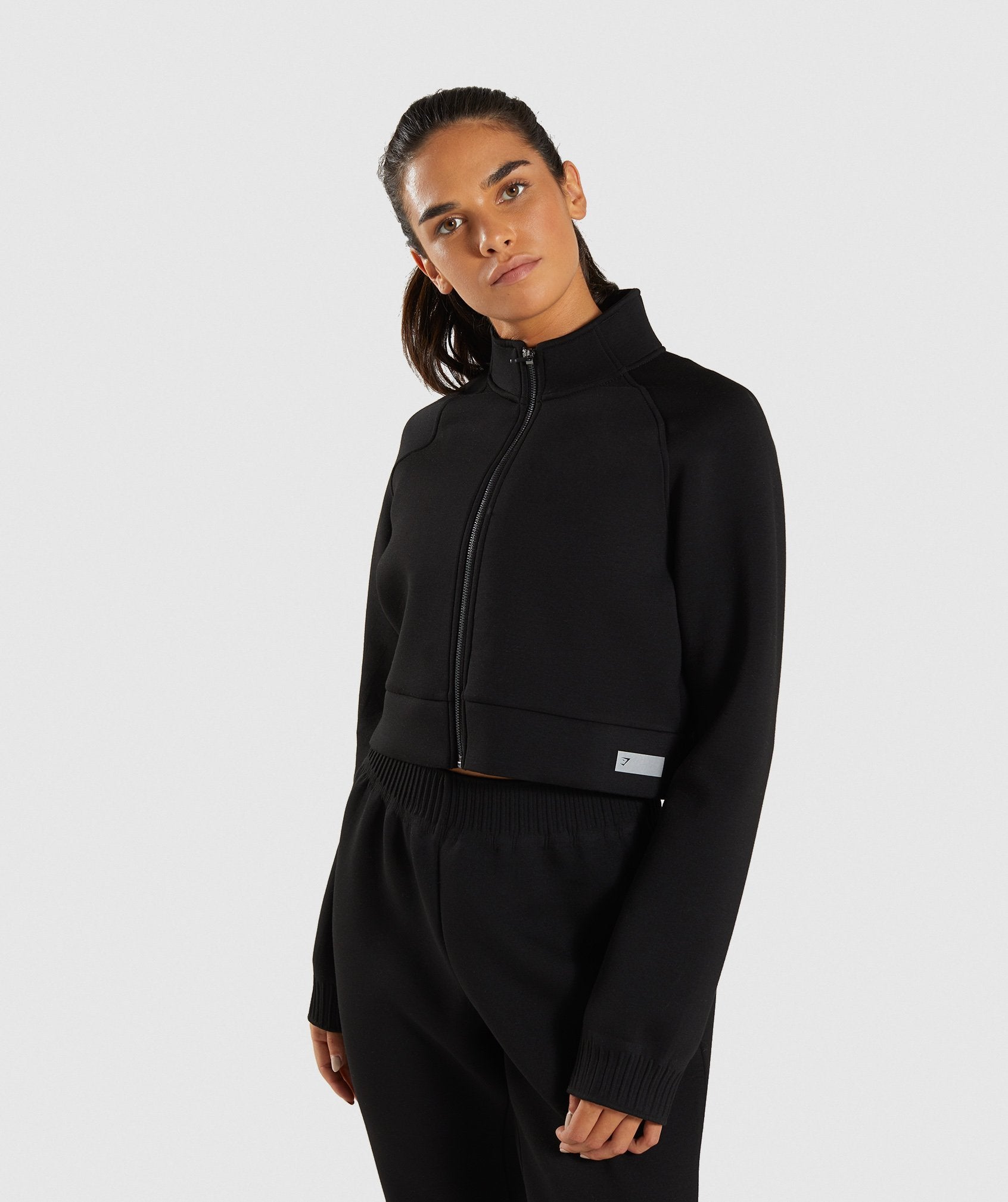 Ruched Track Top Jacket in Black - view 1