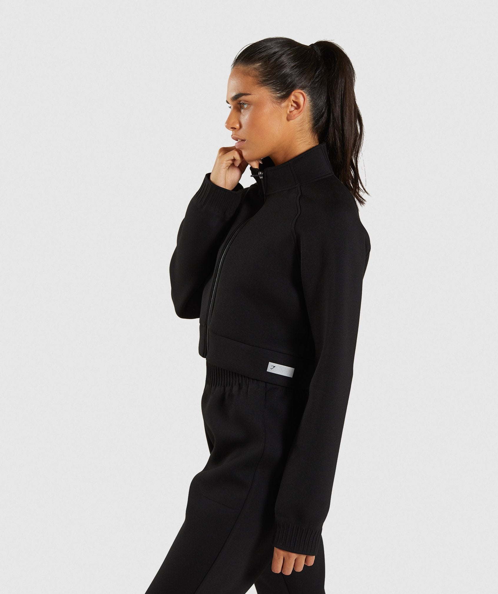 Ruched Track Top Jacket in Black - view 3