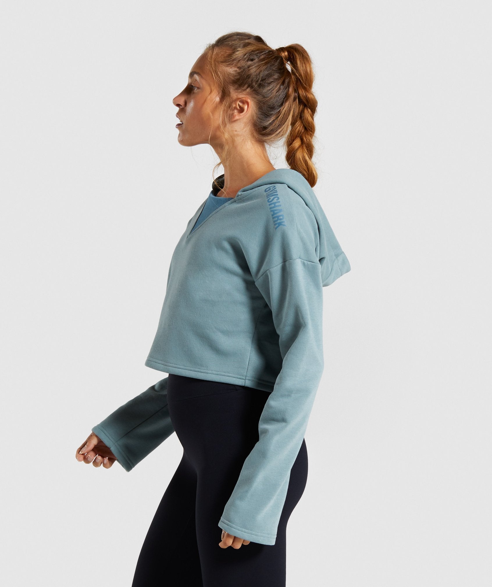 Solo Cropped Hoodie in Turquoise - view 3