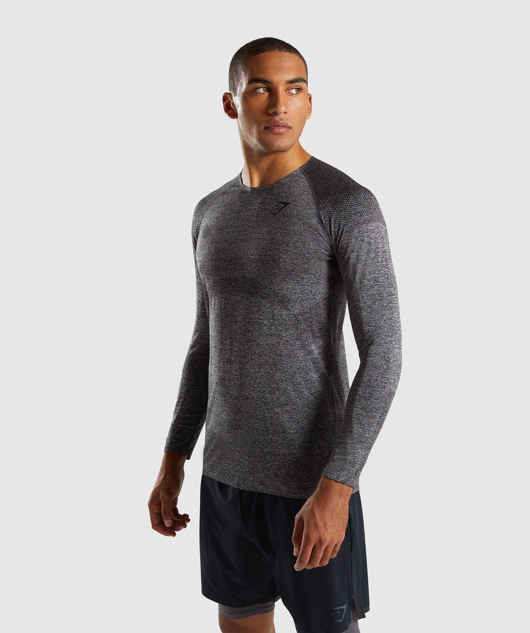 Shadow Seamless Long Sleeve T-Shirt in Black Marl - view 1