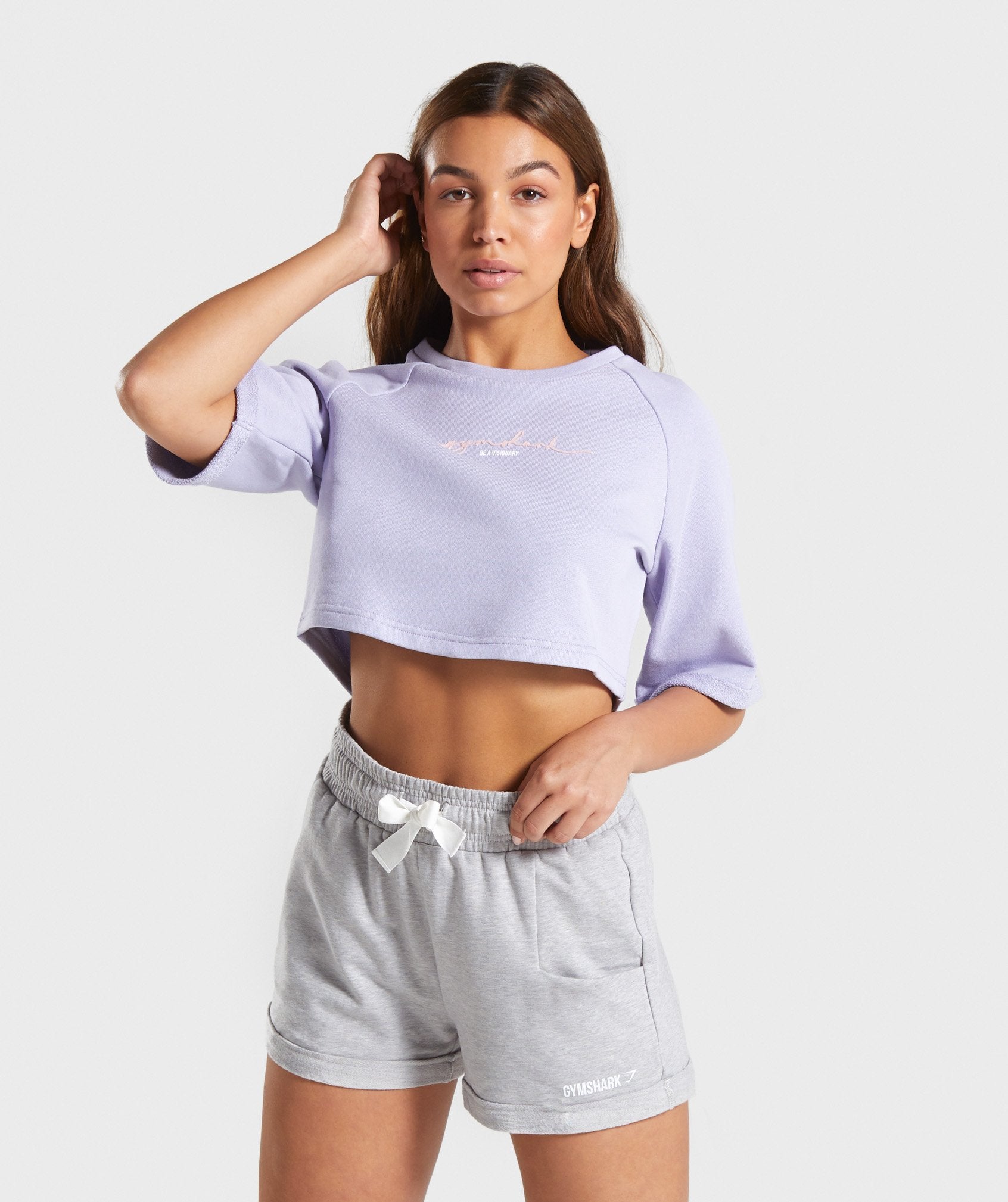 Signature Boxy Cropped Sweater in Lavender - view 1