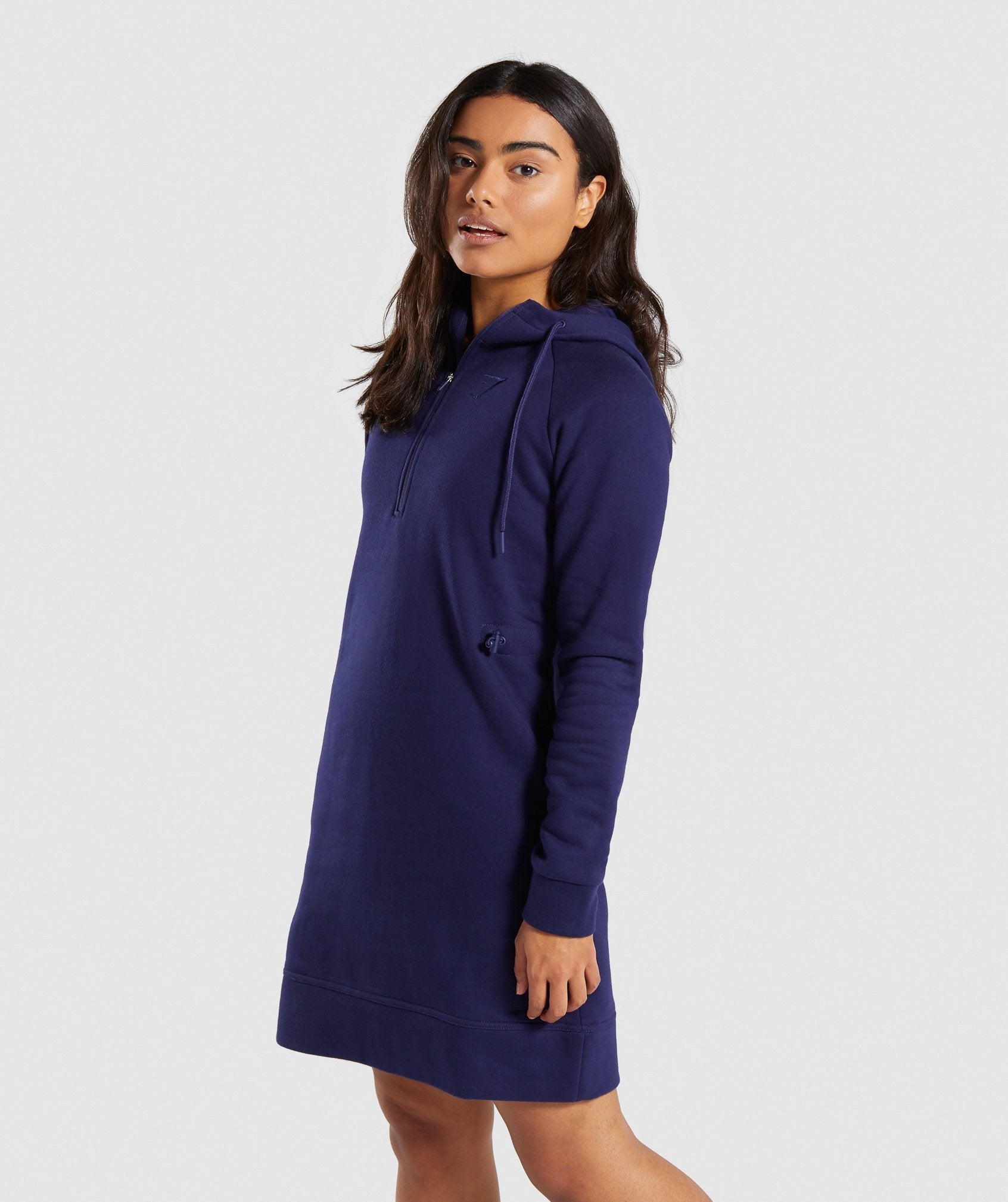 Slim Fit Hooded Dress in Evening Navy Blue - view 3