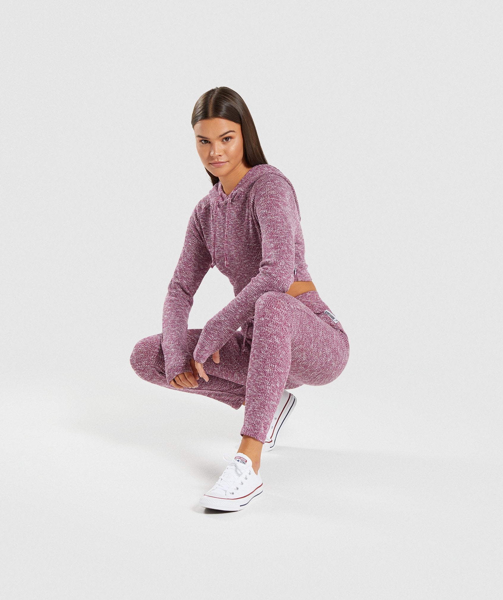 Slounge Cropped Hoodie in Deep Plum Marl - view 5