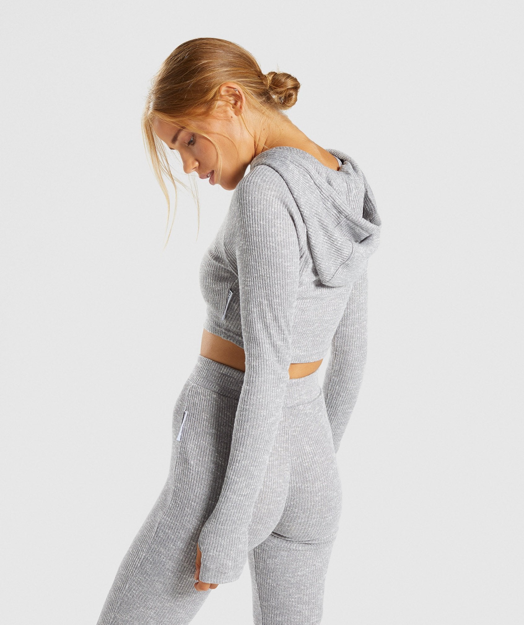 Slounge Cropped Hoodie in Light Grey Marl - view 3