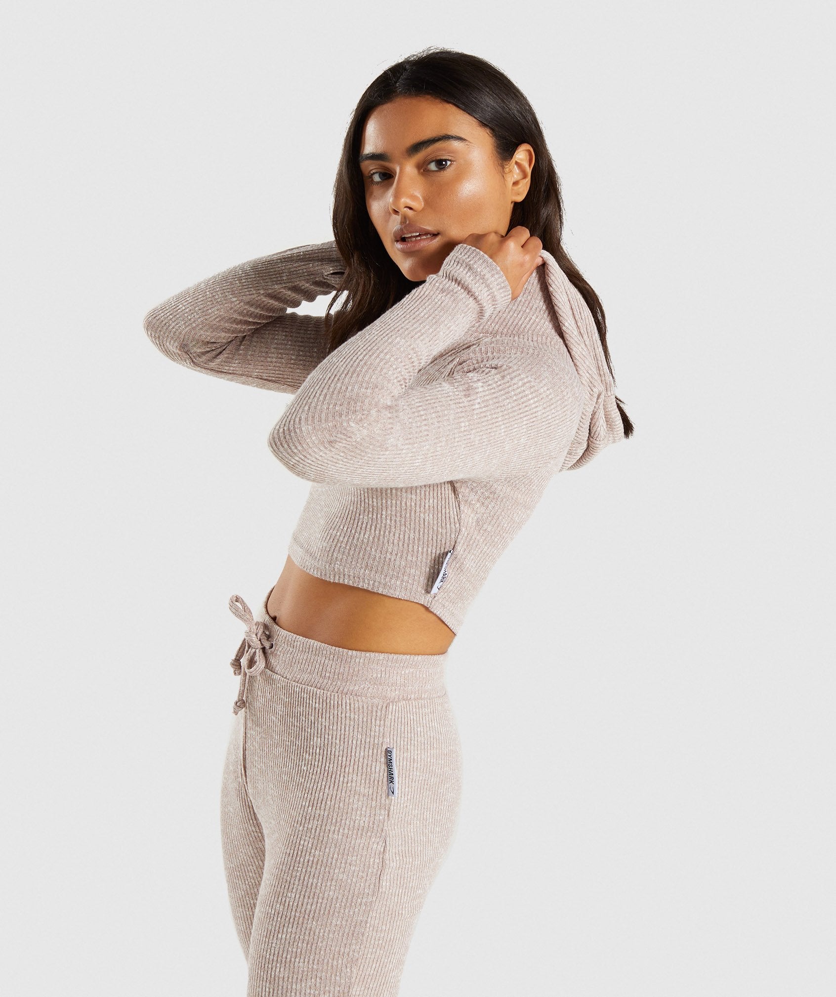 Slounge Cropped Hoodie in Taupe Marl - view 3