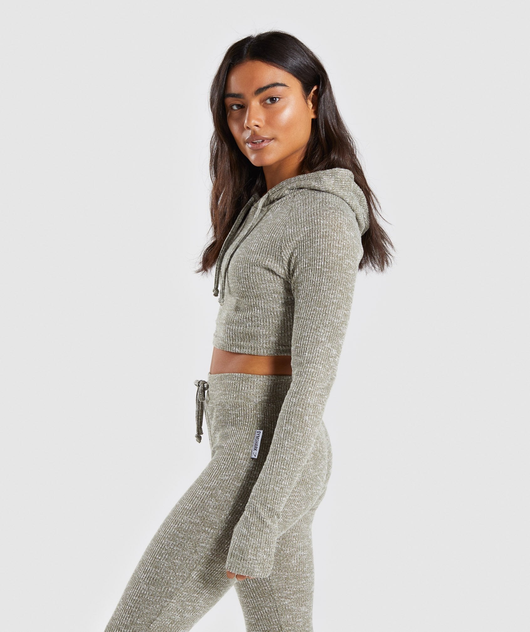 Slounge Cropped Hoodie in Washed Khaki Marl - view 3