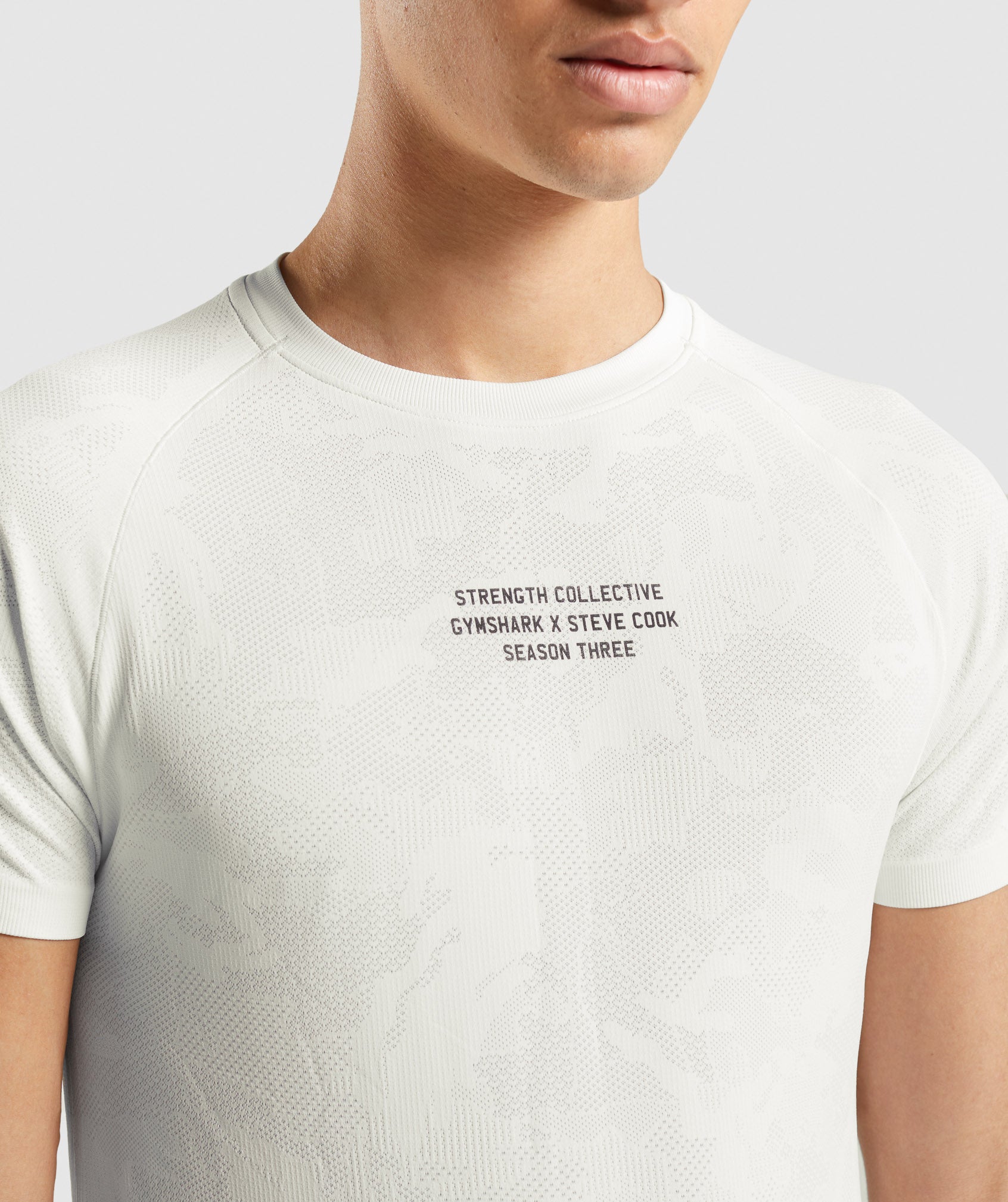 Gymshark//Steve Cook Seamless T-Shirt in Off White/Light Grey - view 6