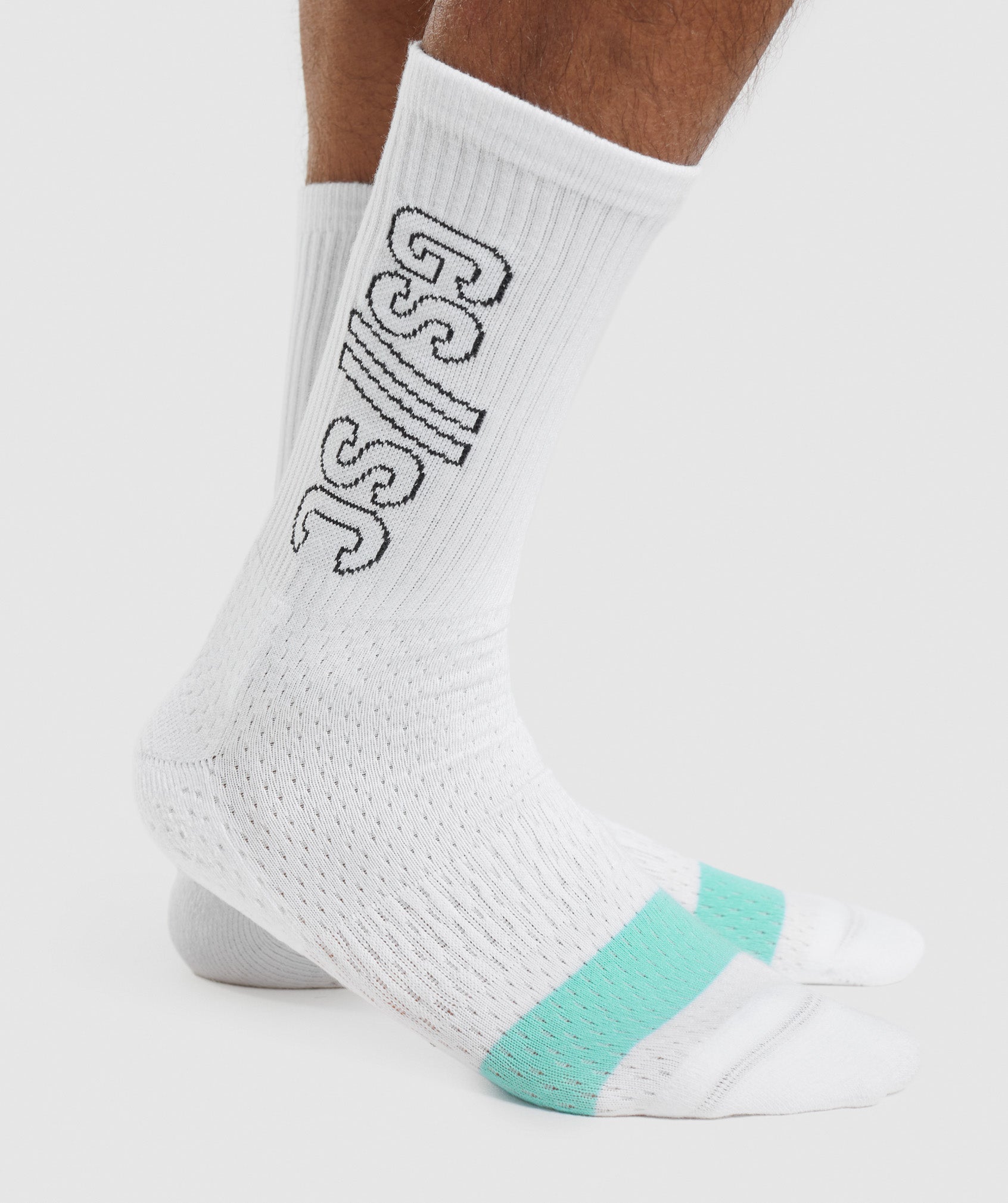 Gymshark//Steve Cook Crew Socks in White - view 4