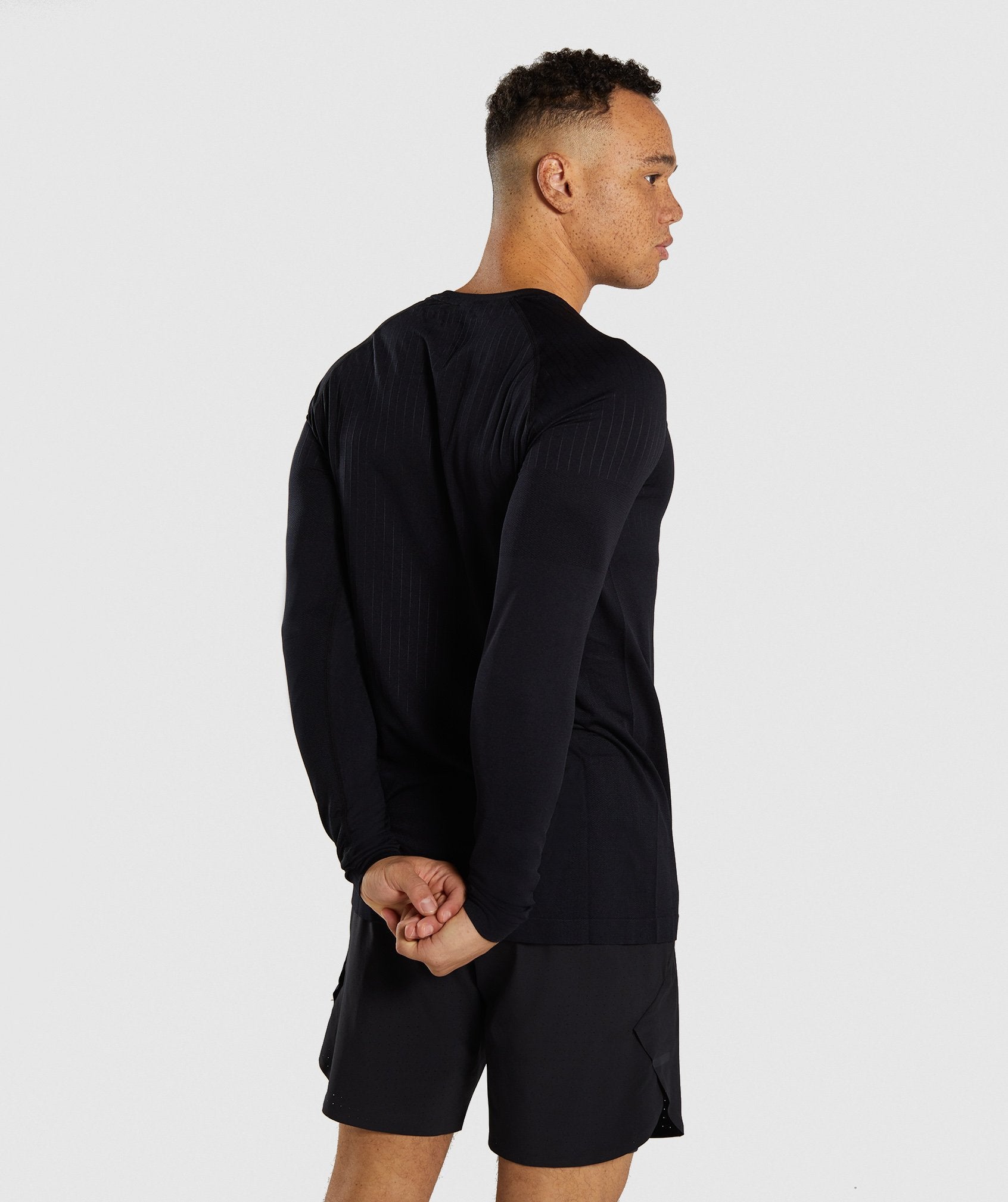 Superior Lightweight Seamless Long Sleeve T-Shirt in Black - view 2