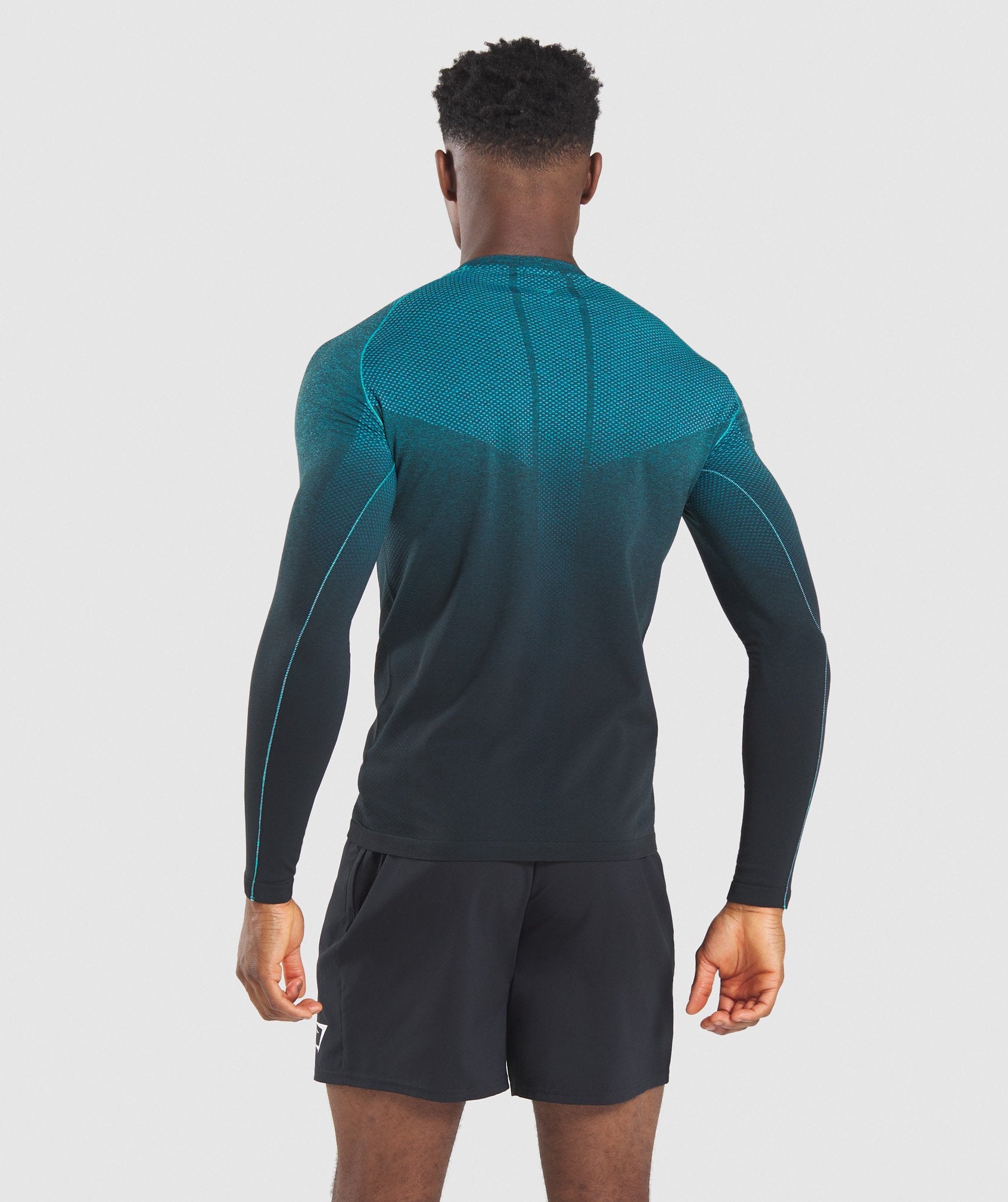 Vital Ombre Seamless Long Sleeve T-Shirt in Black/Teal