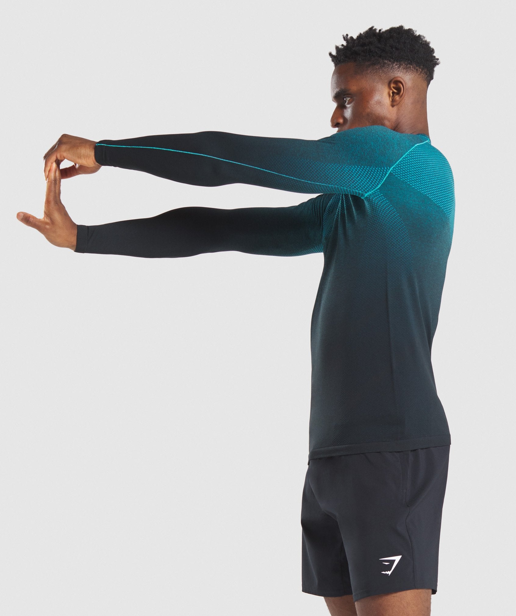 Vital Ombre Seamless Long Sleeve T-Shirt in Black/Teal