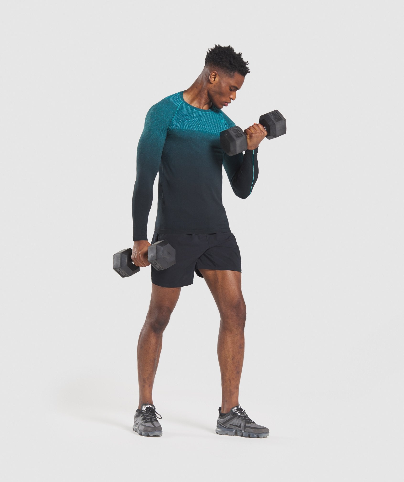 Vital Ombre Seamless Long Sleeve T-Shirt in Black/Teal