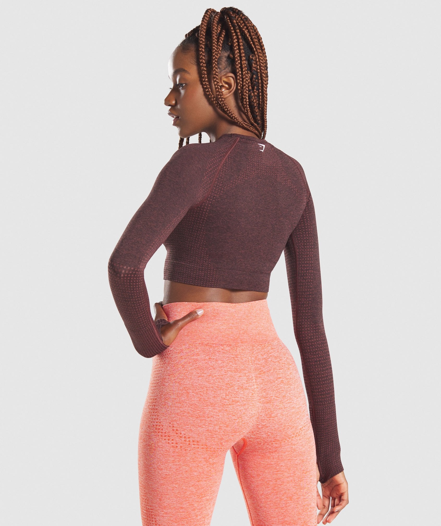 Vital Seamless Long Sleeve Crop Top in Brown Marl