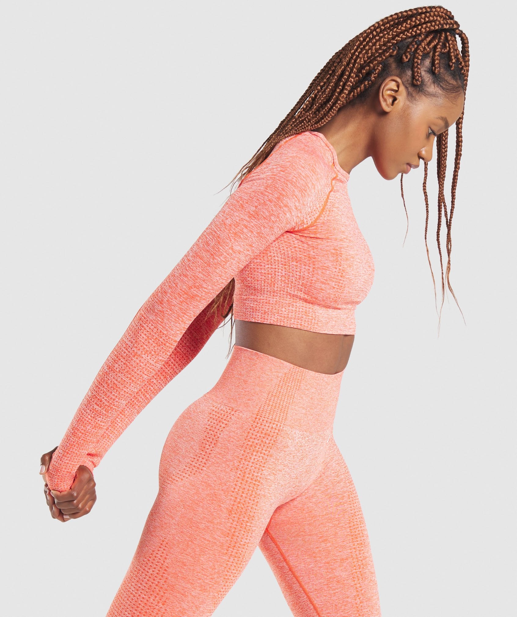 Vital Seamless Long Sleeve Crop Top in Orange Marl