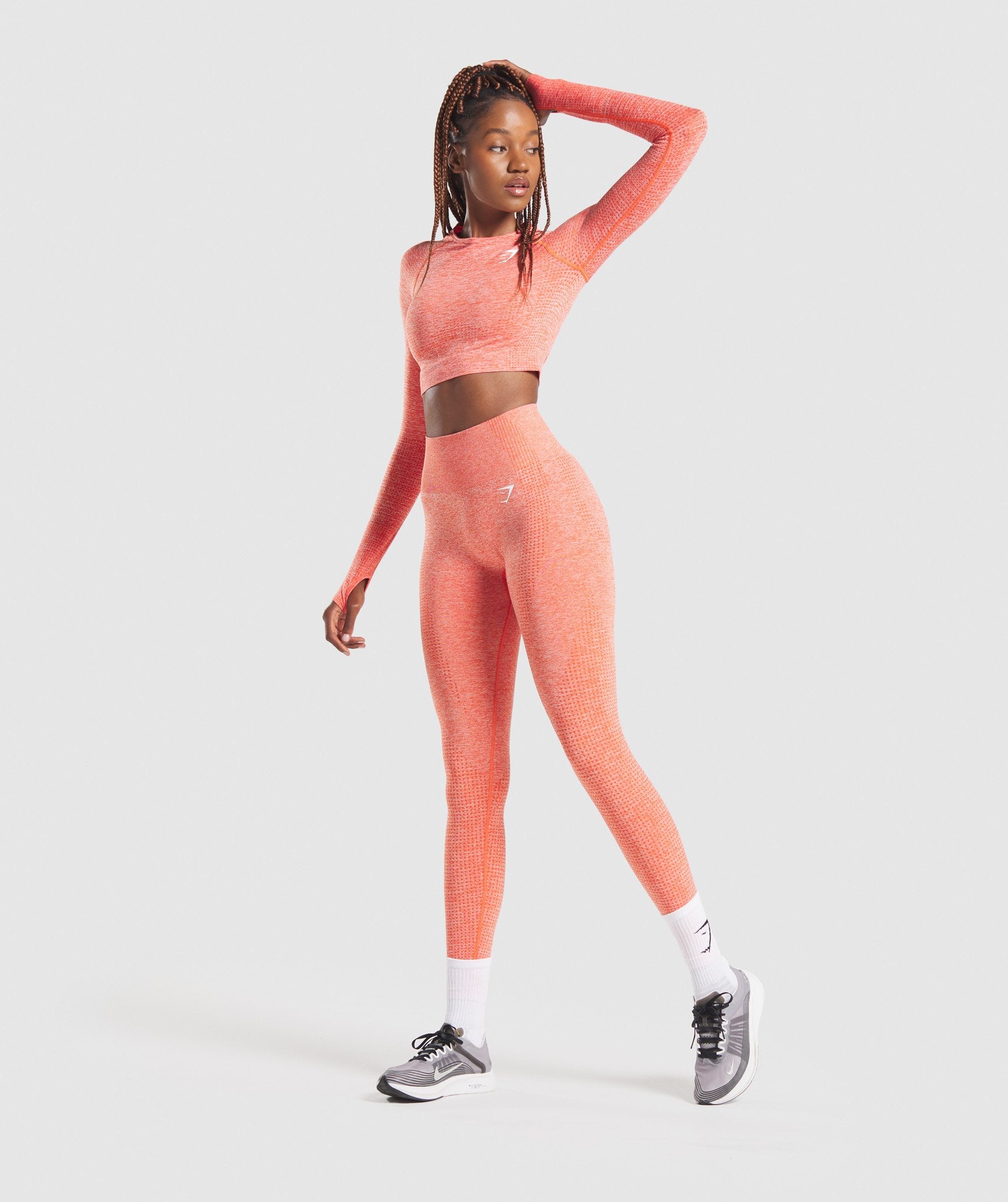 Vital Seamless Long Sleeve Crop Top in Orange Marl