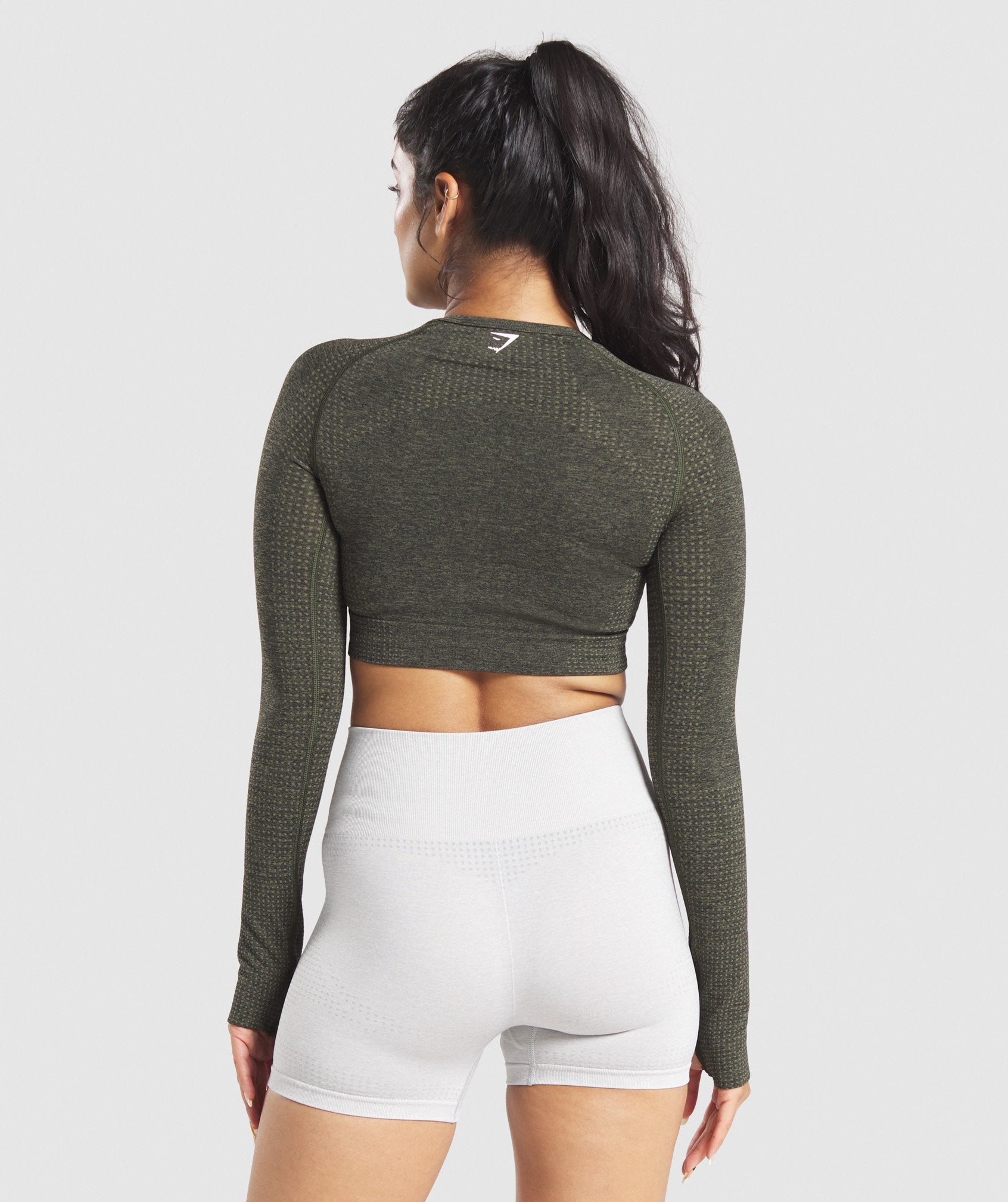 Vital Seamless Long Sleeve Crop Top in Dark Green Marl