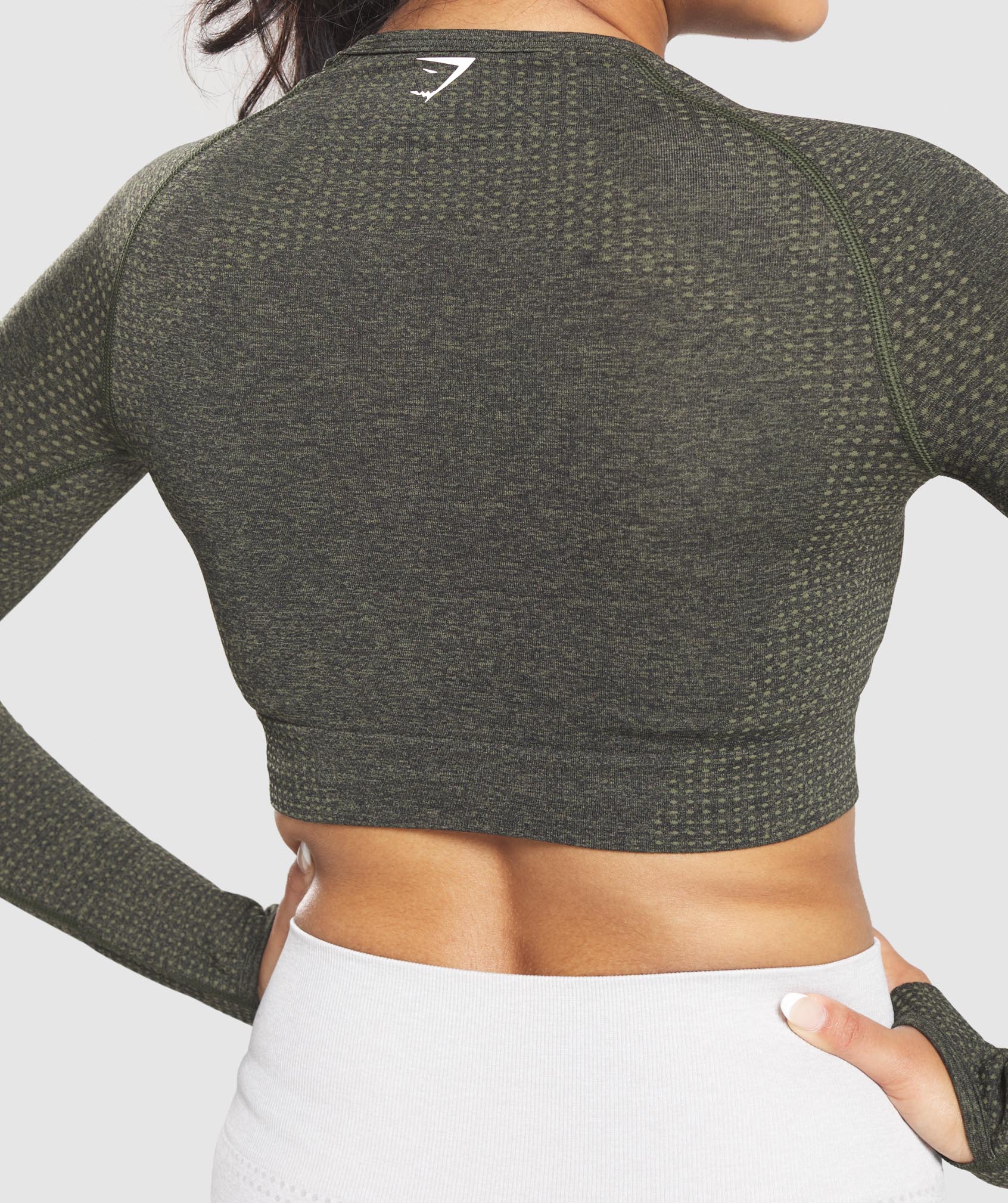 Vital Seamless Long Sleeve Crop Top in Dark Green Marl