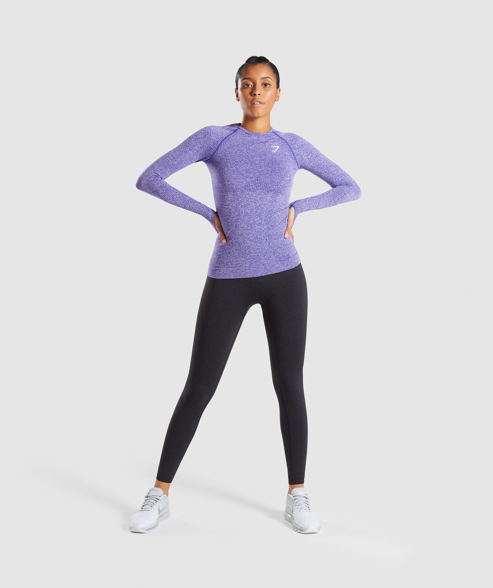 Full Length Indigo Marl Vital Seamless Long Sleeve T-Shirt Front