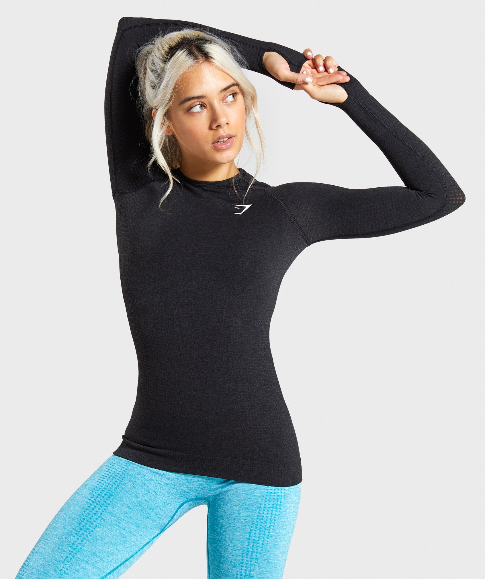 Seamless Long Sleeve Top in Black Marl - view 1