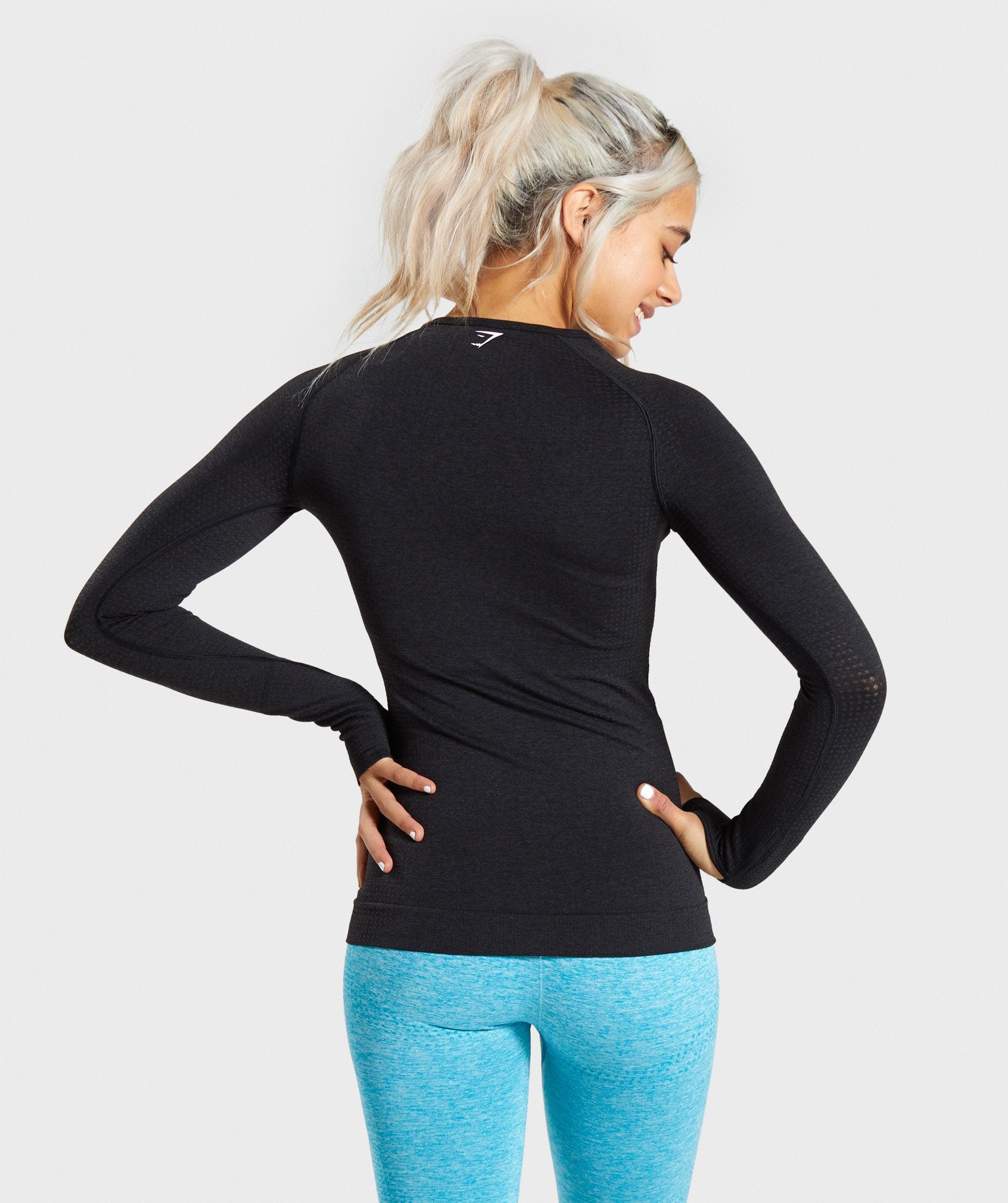 Seamless Long Sleeve Top in Black Marl - view 2